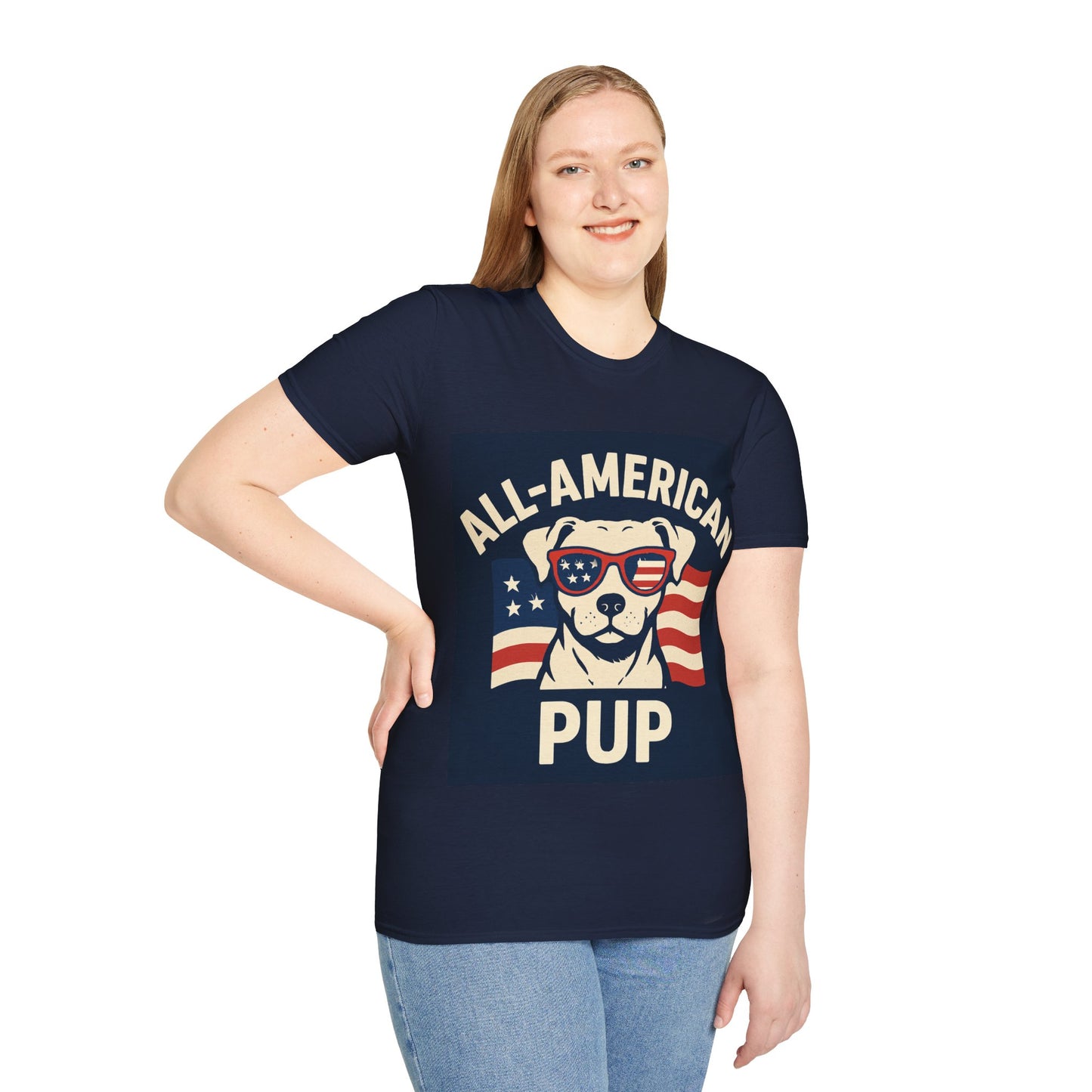 All-American Pup Shirt – Patriotic Dog T-Shirt, 4th of July Pet Lover Tee, Red White and Woof, Unisex Fit, Adult Unisex T-Shirt