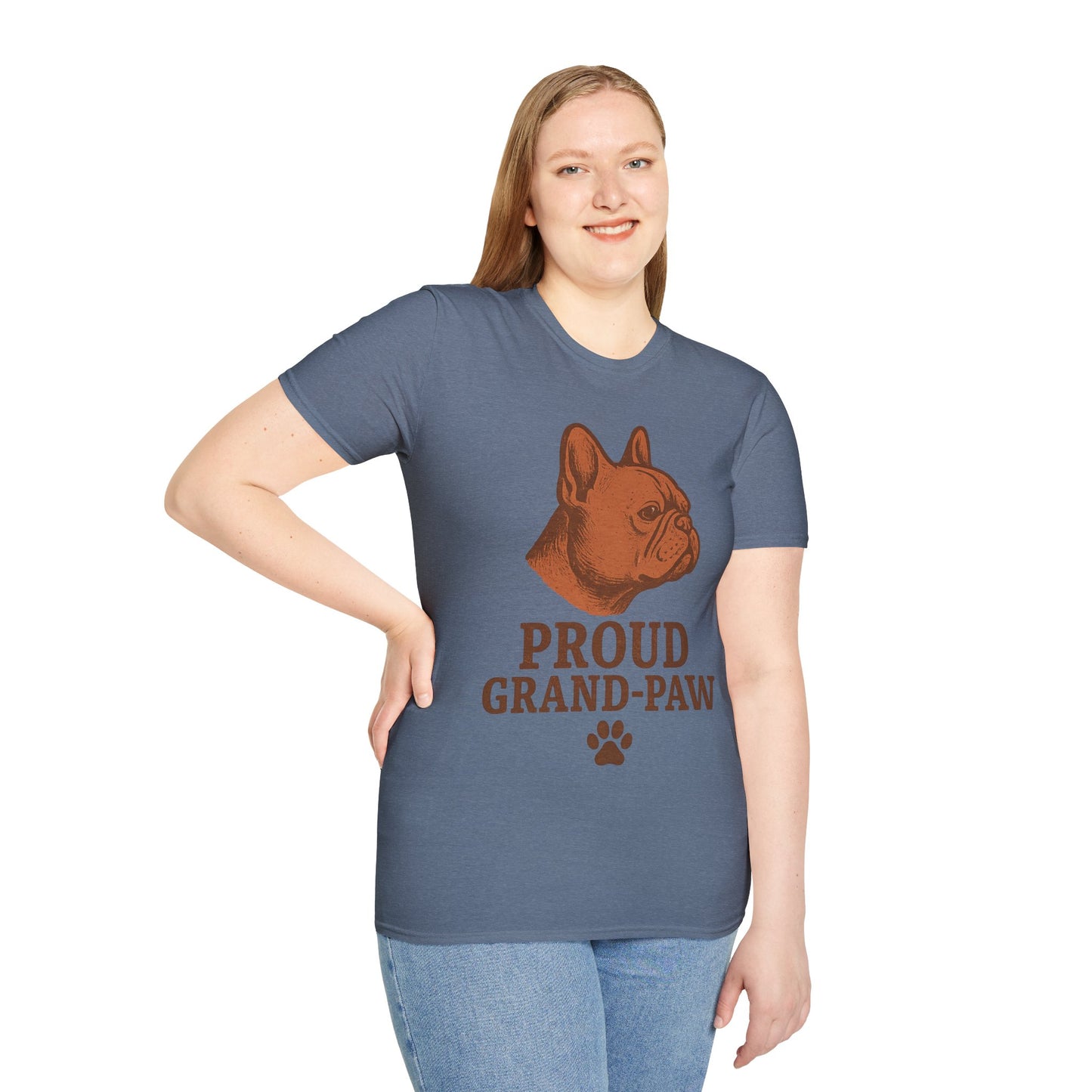 Proud Grand-Paw French Bulldog T-Shirt – Funny Frenchie Grandpa Tee for Dog Lovers, Vintage Bulldog Softstyle Shirt, Pet Grandparent Gift for Men, Rustic Dog Breed Graphic T-Shirt, Adult Unisex T-Shirt