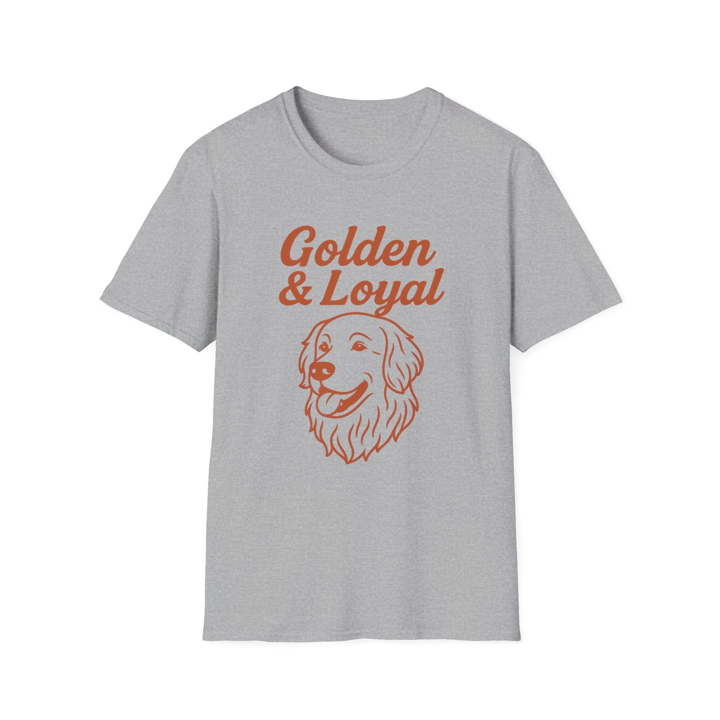 Golden Retriever Lover T-Shirt – Golden & Loyal Line Art Dog Design – Bold Burnt Orange Pet Owner Graphic Tee – Rescue & Adopt Dog Gift Idea, Adult Unisex T-Shirt