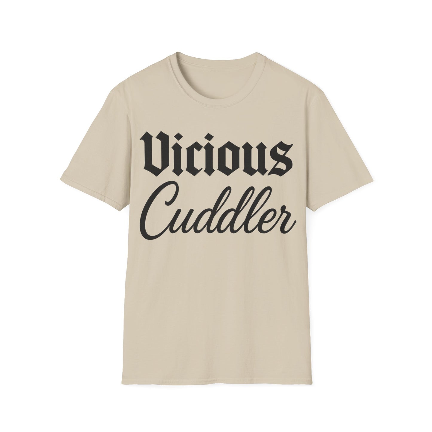 Vicious Cuddler T-Shirt – Gothic Blackletter x Script Font | Funny Pit Bull Rescue Tee for Dog Lovers, Adult Unisex T-Shirt