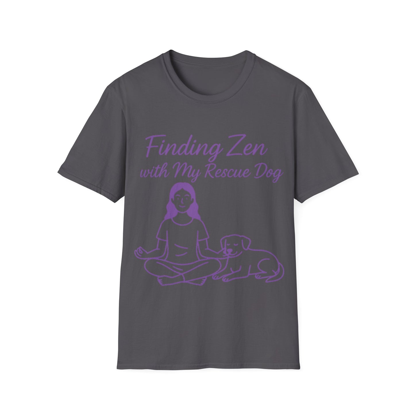 Finding Zen with My Rescue Dog – Purple Glow Dog Mom Shirt | Mindful Rescue Tee for Calm & Comfort, Adult Unisex T-Shirt