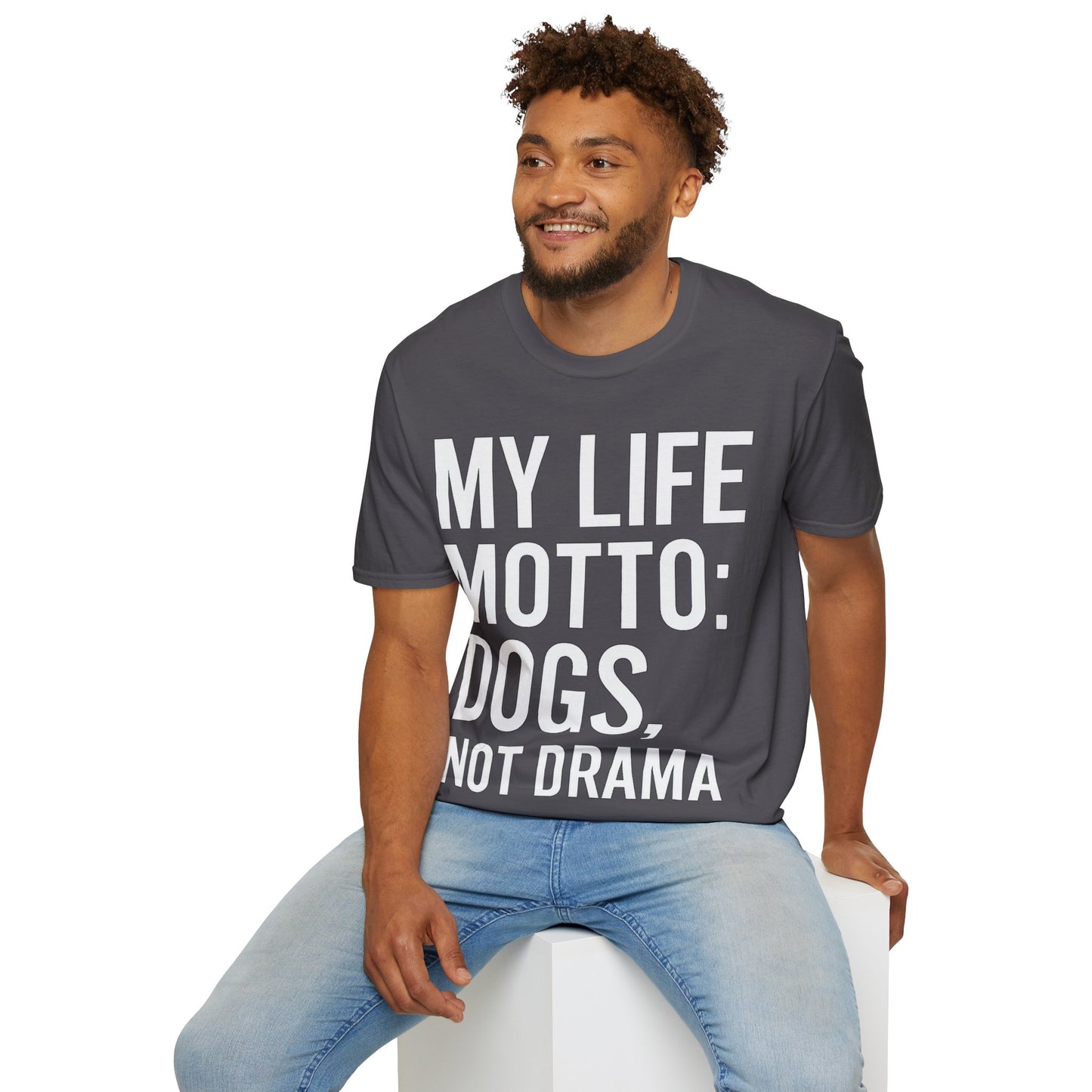 My Life Motto Dogs Not Drama T-Shirt | Funny Rescue Dog Shirt | Multiple Print Options | Dog Lover Anti-Drama Tee | Animal Rescue Quote Shirt | Pet Adoption Apparel | Gildan 64000 Unisex Soft Cotton T-Shirt, Adult Unisex T-Shirt