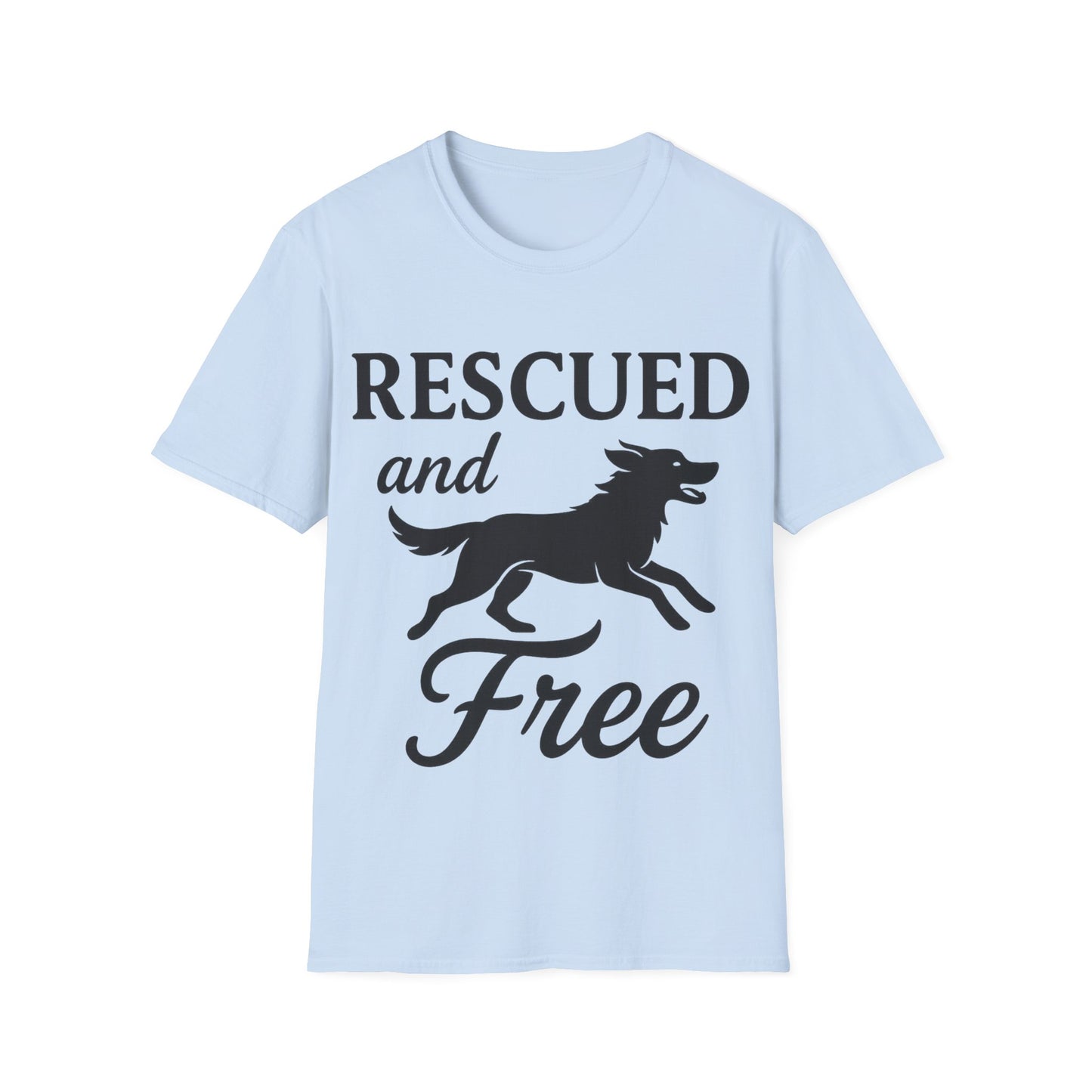 Rescued and Free Shirt – Dog Rescue Tee with Running Silhouette – Adopt Don’t Shop T-Shirt – Multiple Color Options – Adopted and Adored Apparel, Adult Unisex T-Shirt