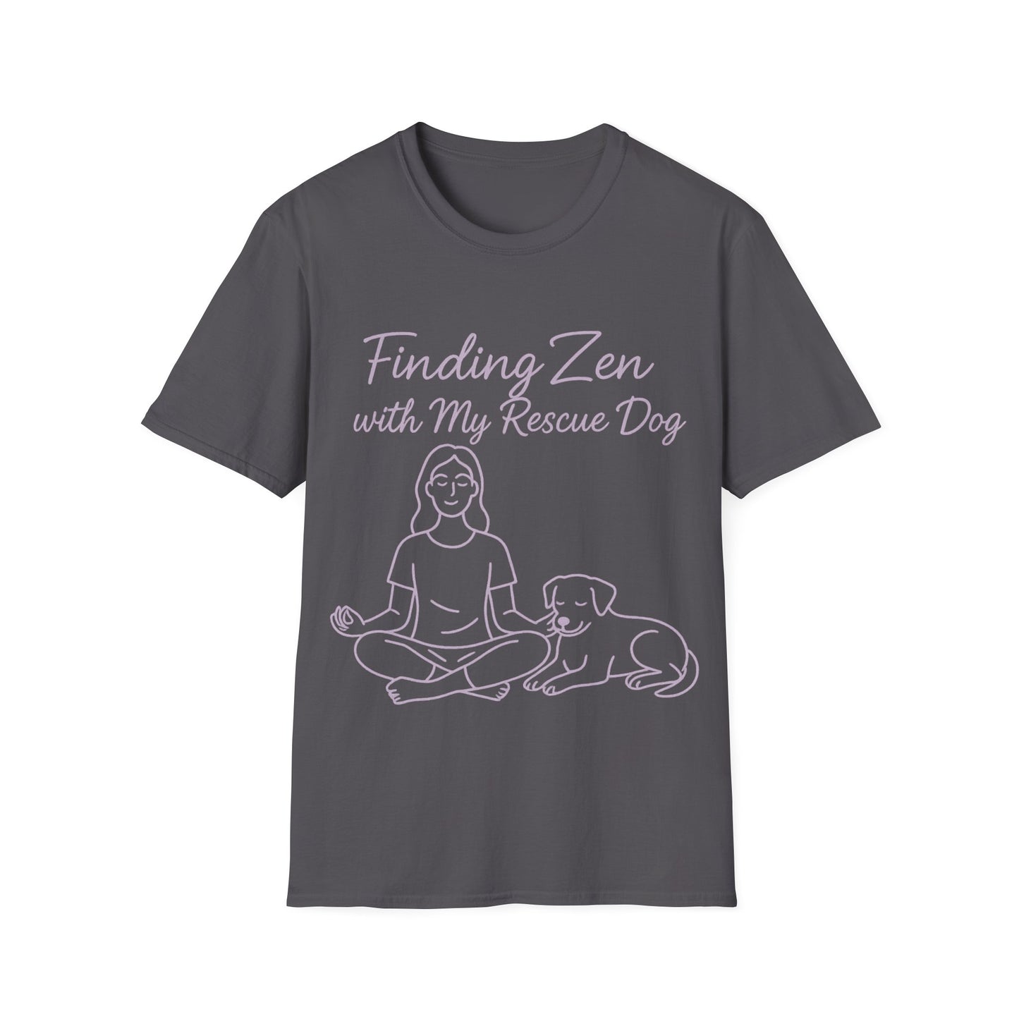Finding Zen with My Rescue Dog – Calming Lavender Dog Mom Shirt | Rescue Dog Mental Health Tee | Pet Parent Gift, Adult Unisex T-Shirt