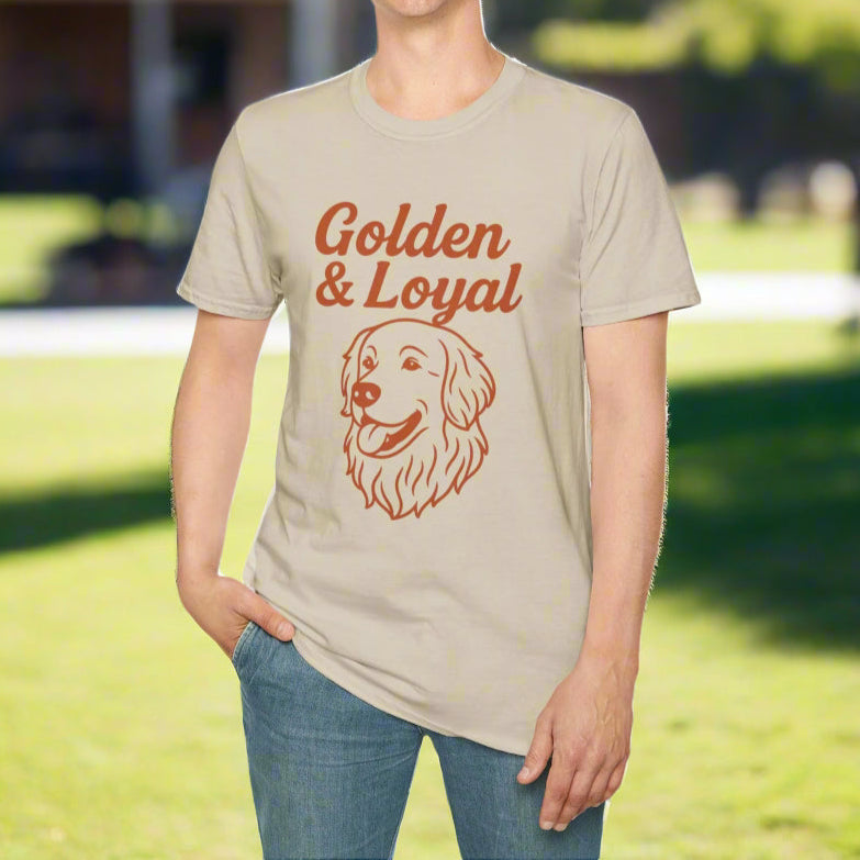 Golden Retriever Lover T-Shirt – Golden & Loyal Line Art Dog Design – Bold Burnt Orange Pet Owner Graphic Tee – Rescue & Adopt Dog Gift Idea, Adult Unisex T-Shirt