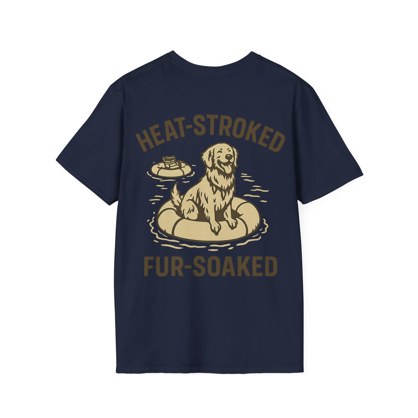 Heat-Stroked Fur-Soaked Dog T-Shirt – Arizona Lake Float Tee – Wet Dog Summer T-Shirt for Dog Lovers – Two-Sided Premium Rescue Apparel – Unisex Fit, Adult Unisex T-Shirt