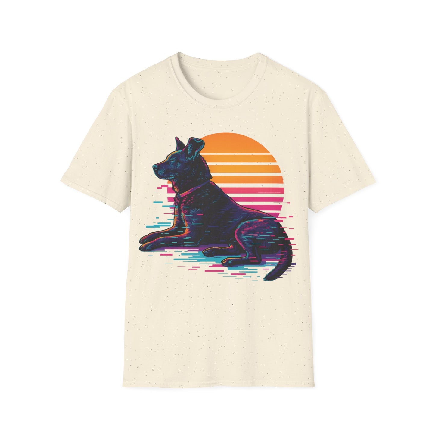 Glitch Art Rescue Dog Shirt | Retro Sunset Dog Graphic Tee for Teens & Animal Lovers | Bold Streetwear Style, Adult Unisex T-Shirt