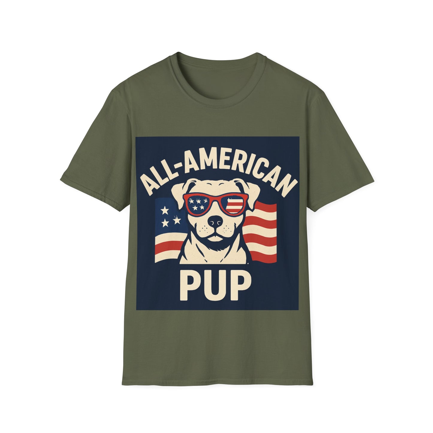 All-American Pup Shirt – Patriotic Dog T-Shirt, 4th of July Pet Lover Tee, Red White and Woof, Unisex Fit, Adult Unisex T-Shirt