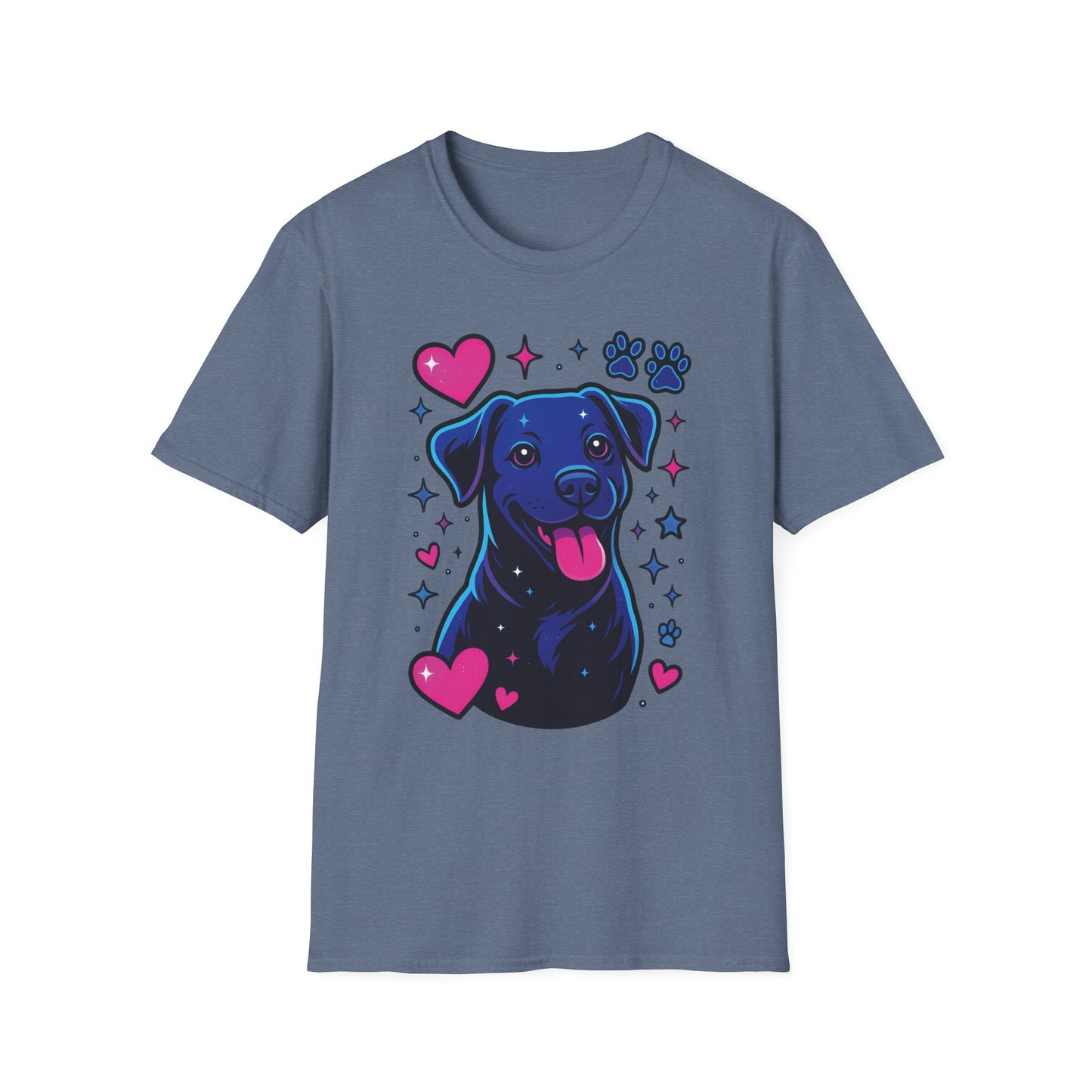 Neon Dog Graphic T-Shirt | Y2K Two-Sided Rescue Shirt with Front Dog Art + Back Logo | Adopted and Adored Apparel | Animal Adoption Awareness, Adult Unisex T-Shirt