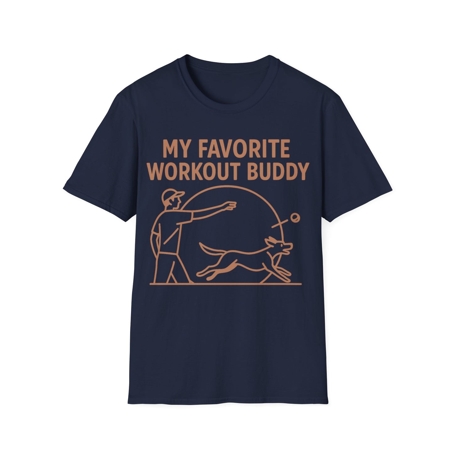 My Favorite Workout Buddy Dog T-Shirt – Funny Dog Owner Gift Tee – Fetch and Play Line Art Design – Vintage Soft Ink on Gildan 64000 Unisex T-Shirt, Adult Unisex T-Shirt