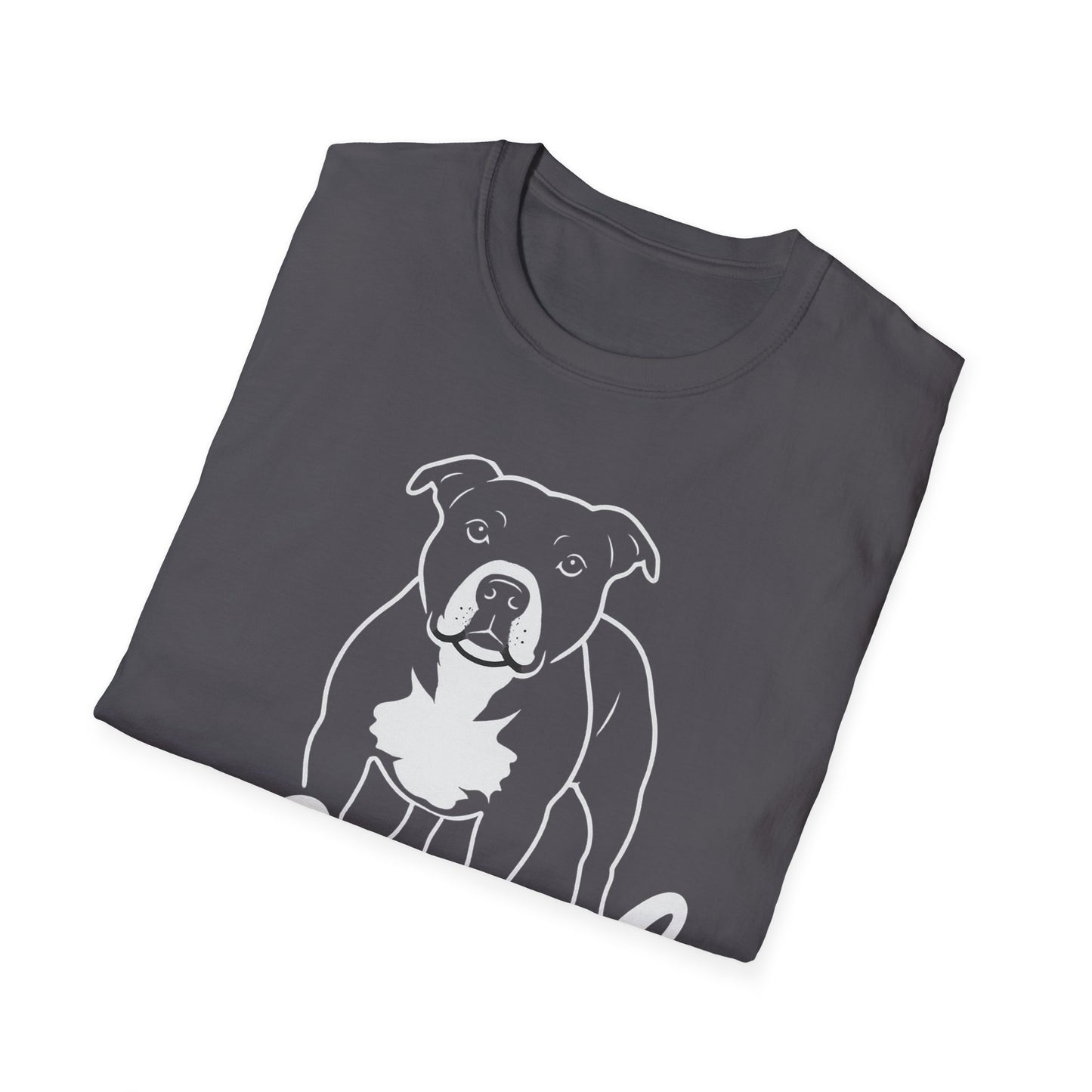 Loyal Pit Bull T-Shirt – Big Head Variant 2 Rescue Dog Graphic | Bold White Line Art on Black Tee, Adult Unisex T-Shirt