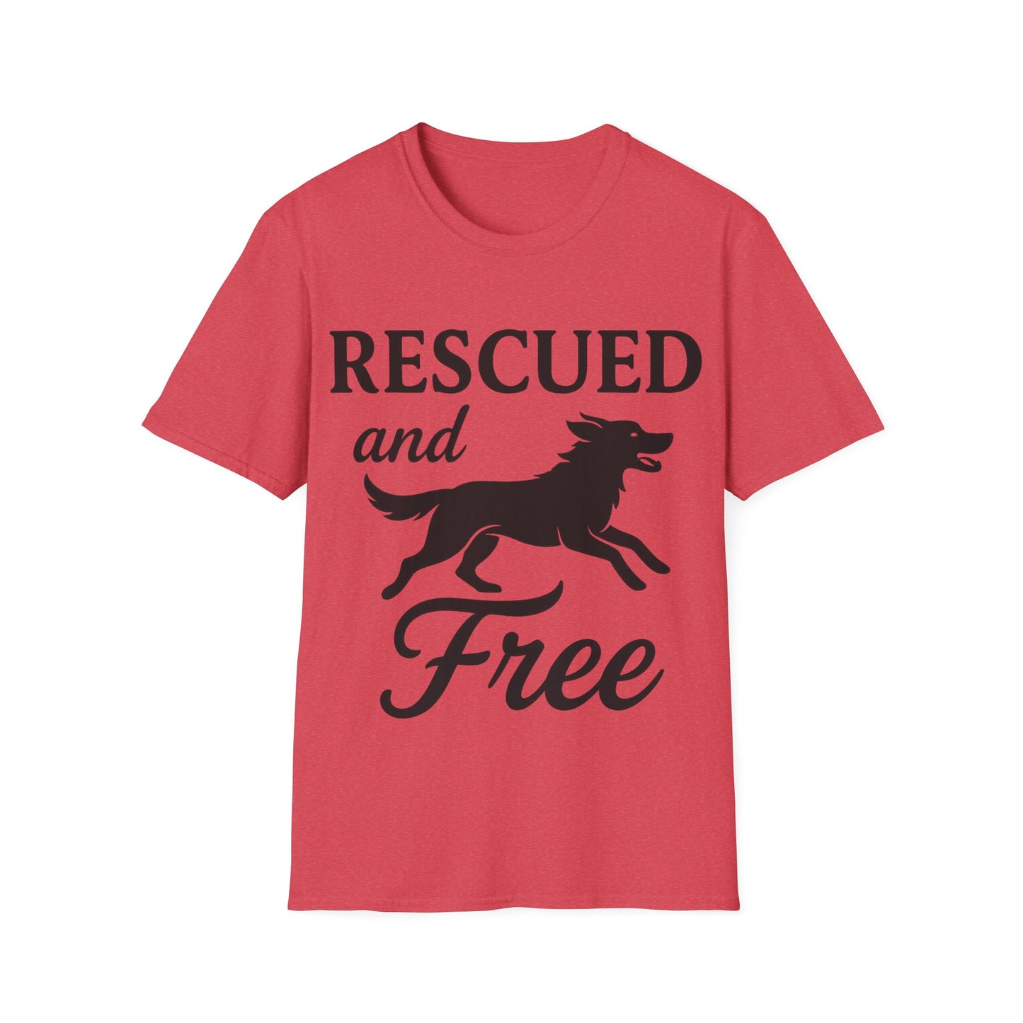 Rescued and Free Shirt – Dog Rescue Tee with Running Silhouette – Adopt Don’t Shop T-Shirt – Multiple Color Options – Adopted and Adored Apparel, Adult Unisex T-Shirt