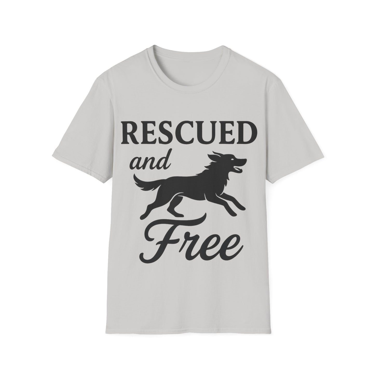 Rescued and Free Shirt – Dog Rescue Tee with Running Silhouette – Adopt Don’t Shop T-Shirt – Multiple Color Options – Adopted and Adored Apparel, Adult Unisex T-Shirt