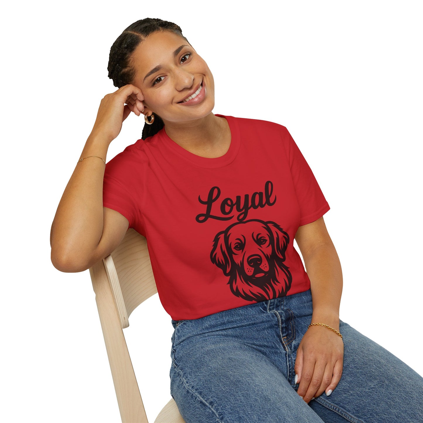 Loyal Golden Retriever T-Shirt – Bold Black Line Art Dog Design for Golden Lovers, Rescue-Inspired Apparel for Devoted Dog Parents, Adult Unisex T-Shirt