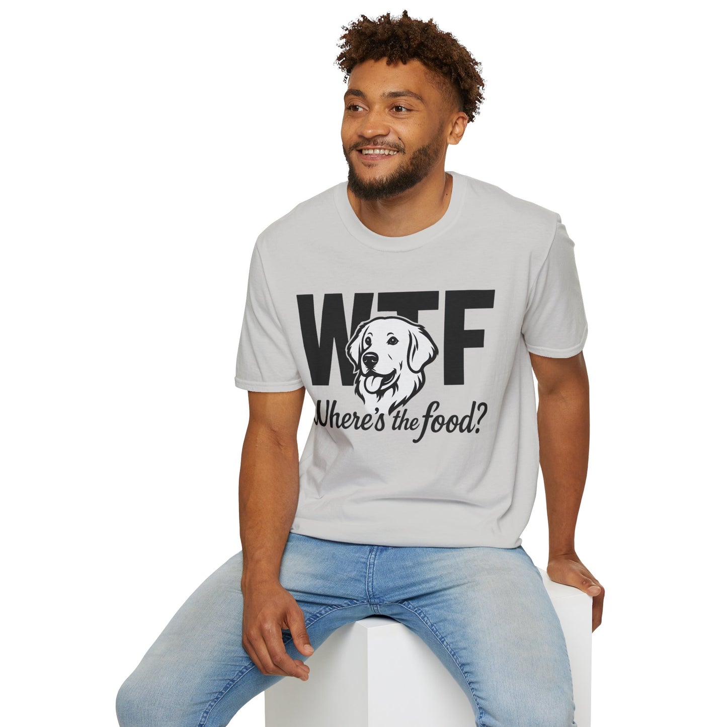 WTF Where’s The Food Funny Dog T-Shirt – Golden Retriever Design for Dog Lovers, Light Color Tee for Pet Owners, Animal Rescue Humor Gift, Adult Unisex T-Shirt