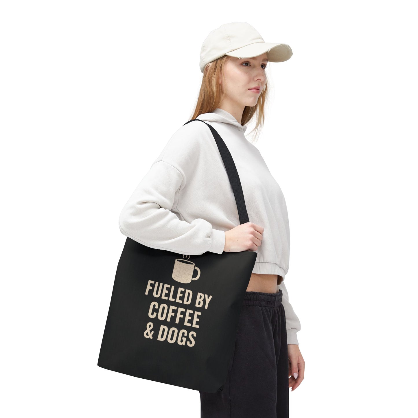 Fueled By Coffee & Dogs Tote Bag, Perfect for Dog Lovers, Everyday Use, Gift for Coffee Lovers, Eco-Friendly Shopping Bag, Stylish Animal Lover Tote, Adult Unisex T-Shirt