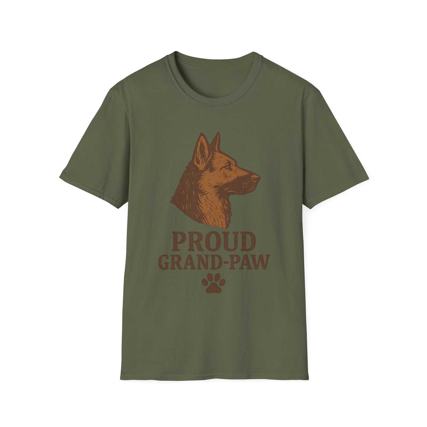 Proud Grand-Paw German Shepherd Vintage T-Shirt – Rustic Dog Grandpa Tee for German Shepherd Lovers, Adult Unisex T-Shirt