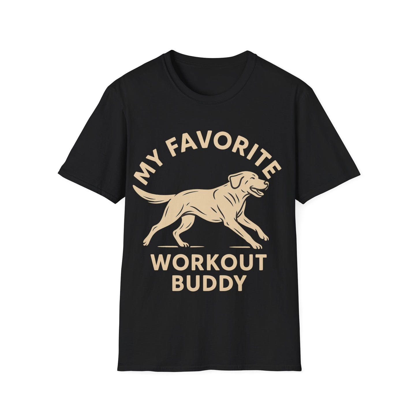 My Favorite Workout Buddy T-Shirt – Athletic Labrador Dog Graphic Tee – Dog Lover Fitness Shirt – Rescue Dog Gift – Workout With My Dog Tee – Adopted and Adored Apparel, Adult Unisex T-Shirt