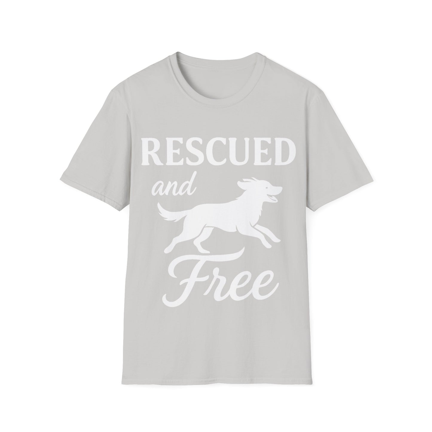 Rescued and Free Shirt – Dog Rescue Tee with Running Silhouette – Adopt Don’t Shop T-Shirt – Multiple Color Options – Adopted and Adored Apparel, Adult Unisex T-Shirt