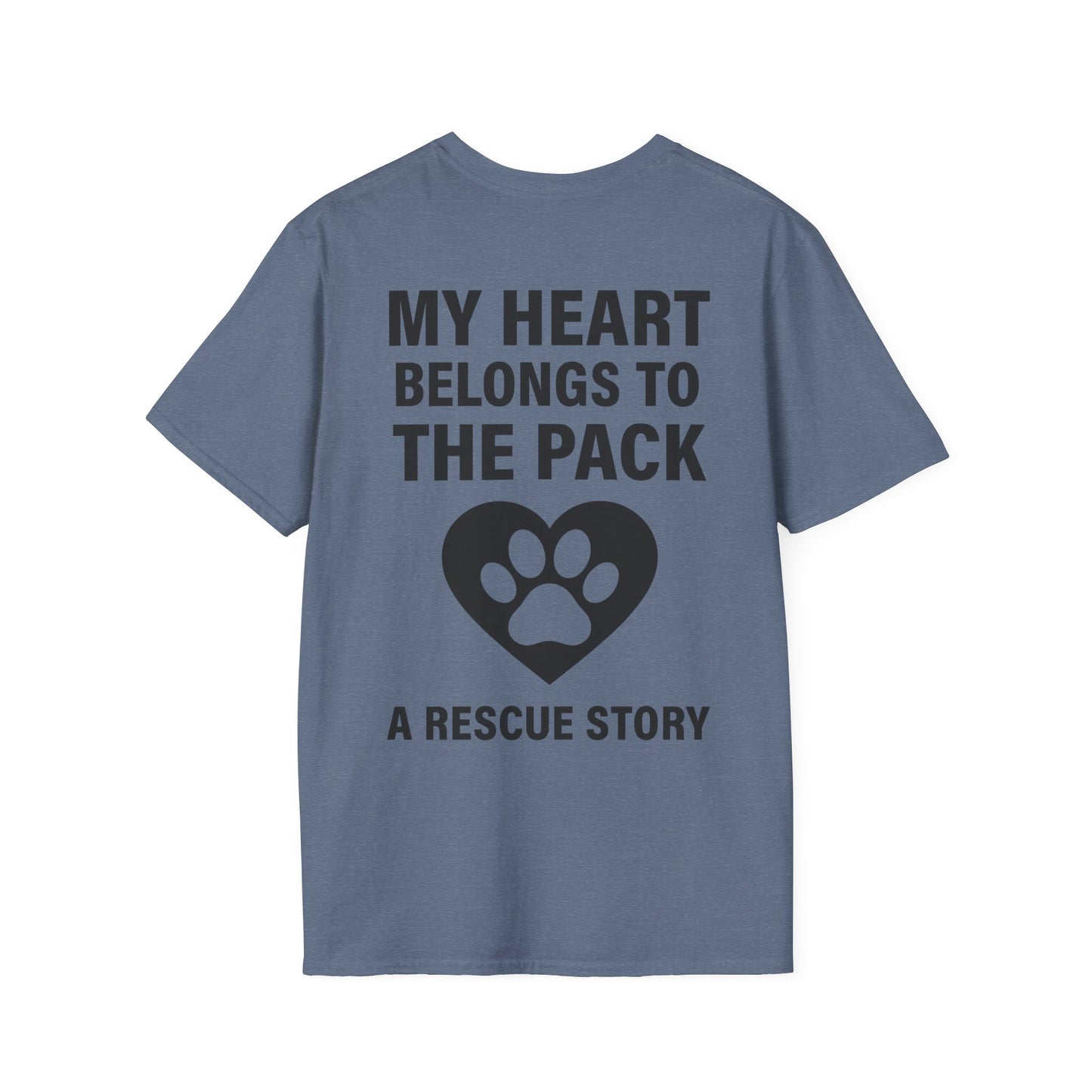 My Heart Belongs to the Pack Shirt – A Rescue Story Dog Shirt – Back Print Dog Lover Tee – Pack Collection Matching Family T-Shirt – Adopted and Adored Apparel, Adult Unisex T-Shirt