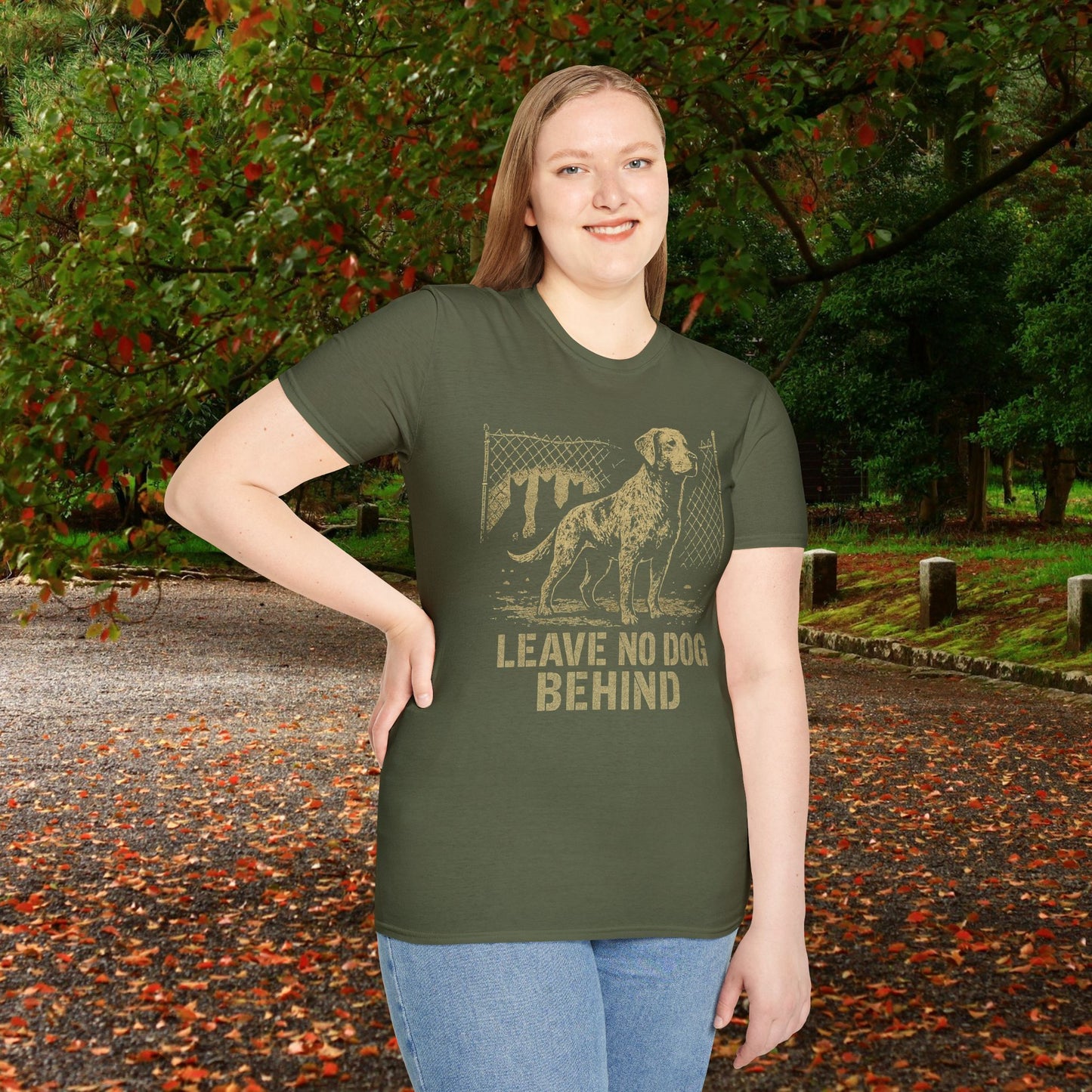 Leave No Dog Behind Adult Unisex Softstyle T-Shirt | Animal Lover Gift, Pet Rescue Shirt, Thoughtful Dog Owner Tee, Animal Rights Apparel