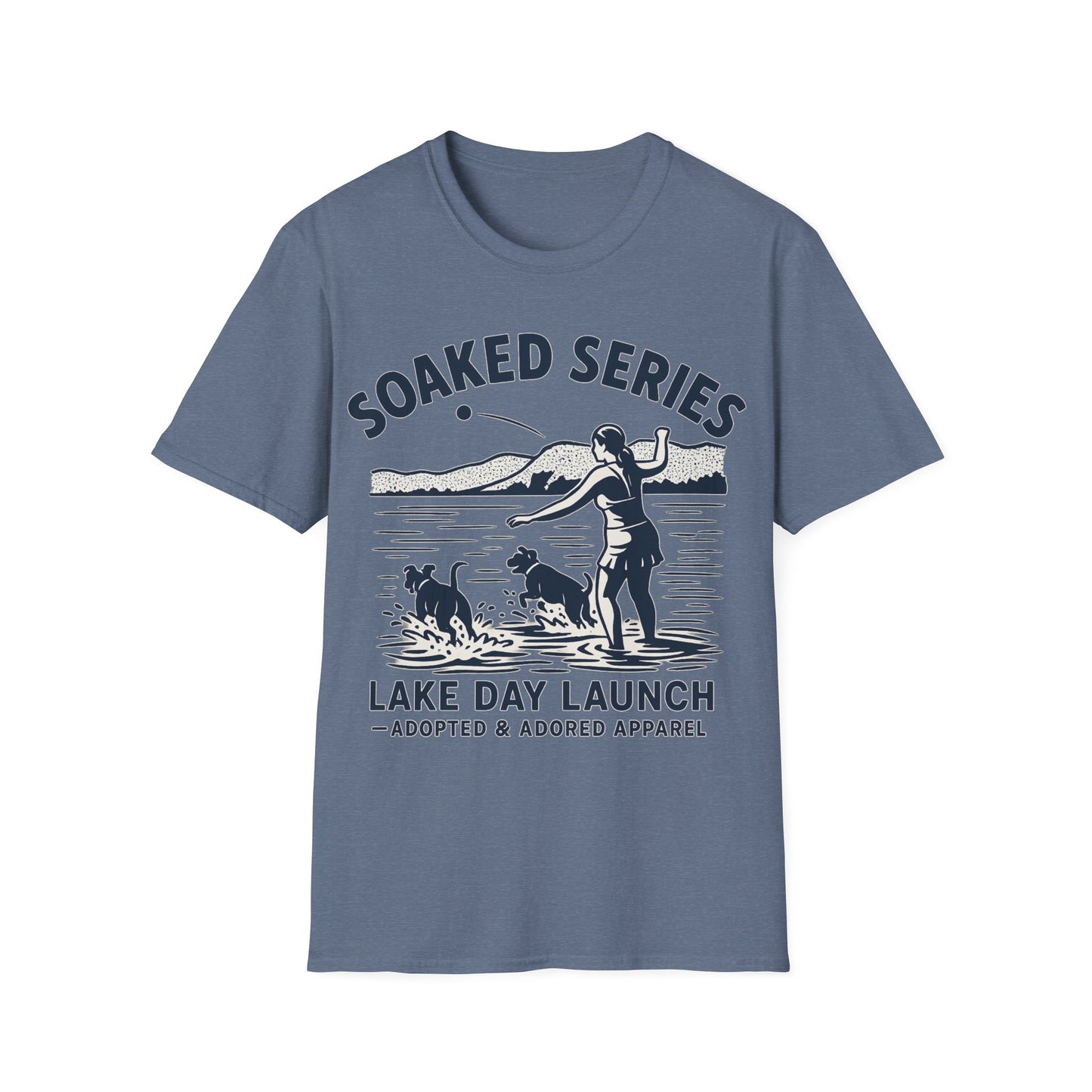 Soaked Series Lake Day Dog T-Shirt – Rescue Pitbulls at the Lake Graphic Tee – Adopted & Adored Apparel Unisex Summer T-Shirt, Adult Unisex T-Shirt