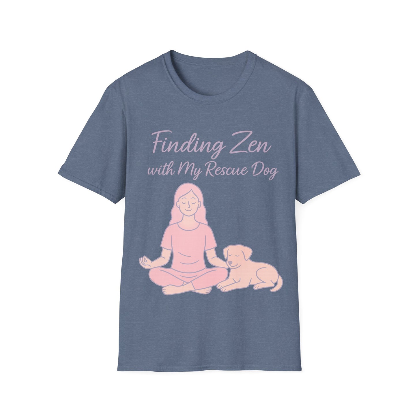 Finding Zen with My Rescue Dog – Calm Dog Mom Shirt in Blush Pink Lettering | Mental Health Rescue Tee, Adult Unisex T-Shirt