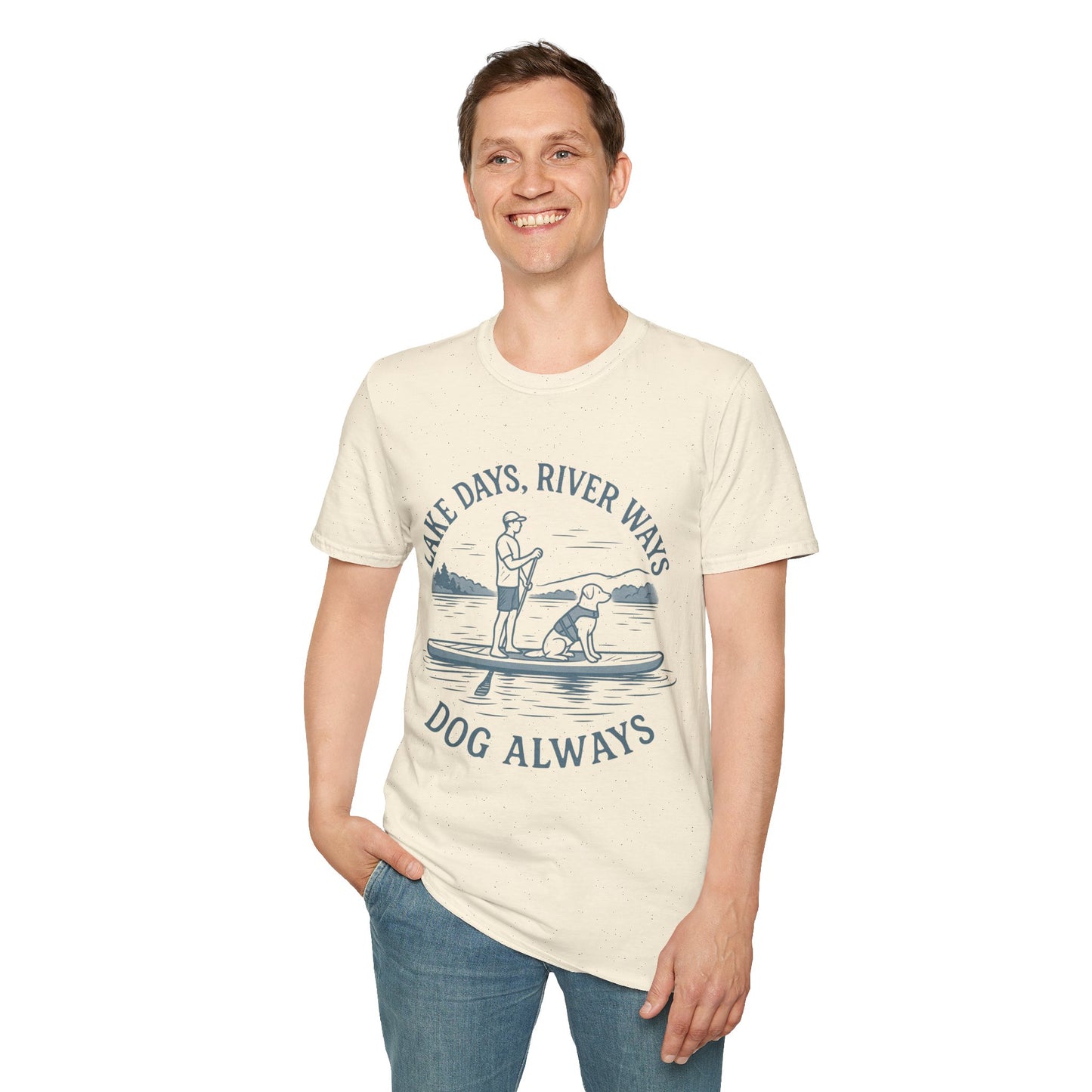 Lake Days River Ways Dog Always T-Shirt – Paddleboarding Rescue Dog Tee for Lake & River Lovers, Adult Unisex T-Shirt