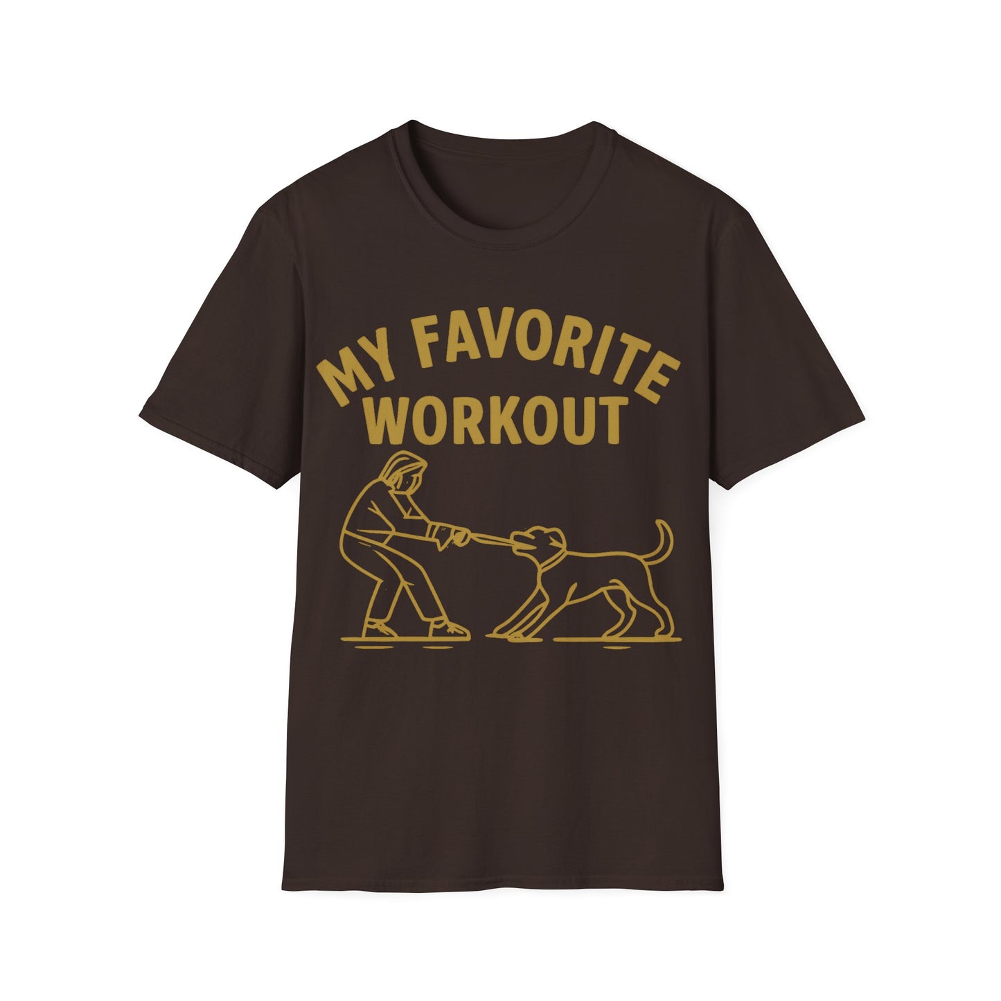 My Favorite Workout Tug-of-War Dog T-Shirt – Funny Dog Mom Tee – Gildan 64000 Unisex T-Shirt – Vintage Cream Print – Rescue Dog Lover Gift, Adult Unisex T-Shirt