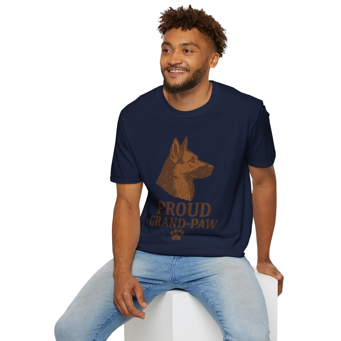 Proud Grand-Paw German Shepherd Vintage T-Shirt – Rustic Dog Grandpa Tee for German Shepherd Lovers, Adult Unisex T-Shirt