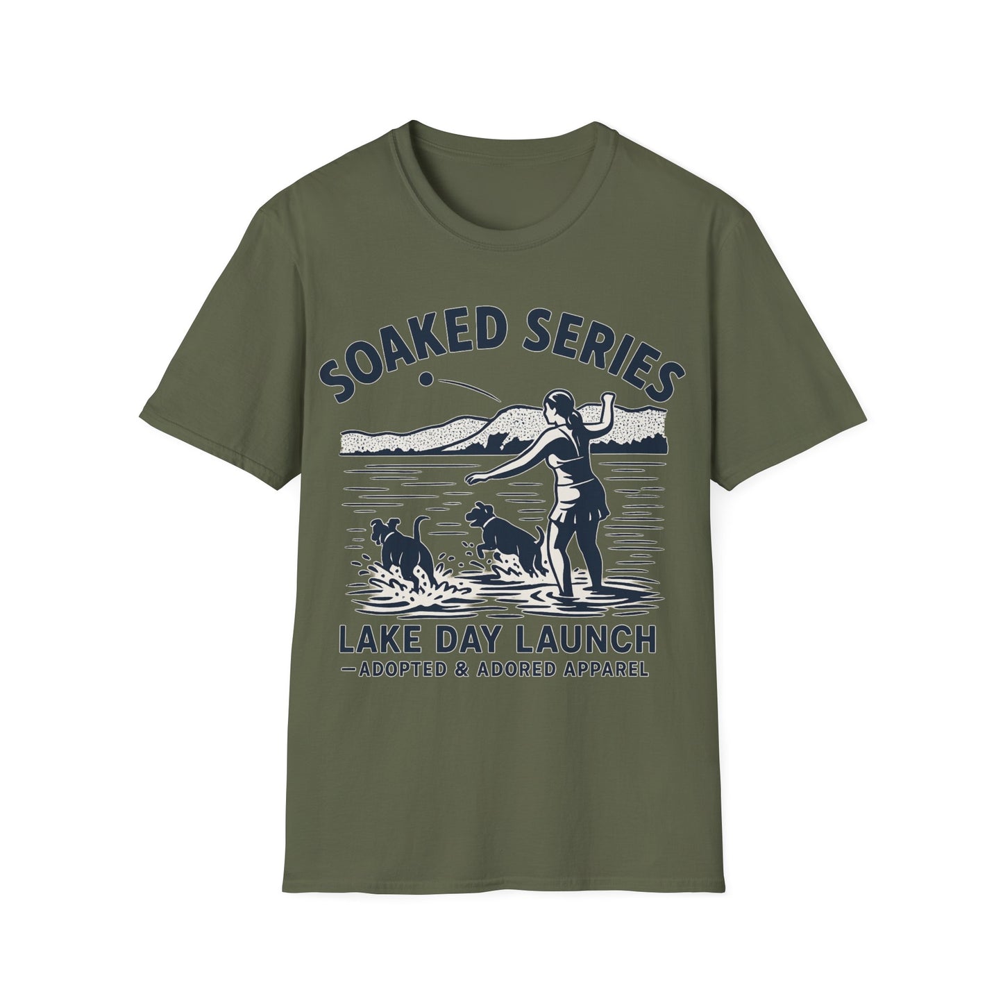 Soaked Series Lake Day Dog T-Shirt – Rescue Pitbulls at the Lake Graphic Tee – Adopted & Adored Apparel Unisex Summer T-Shirt, Adult Unisex T-Shirt