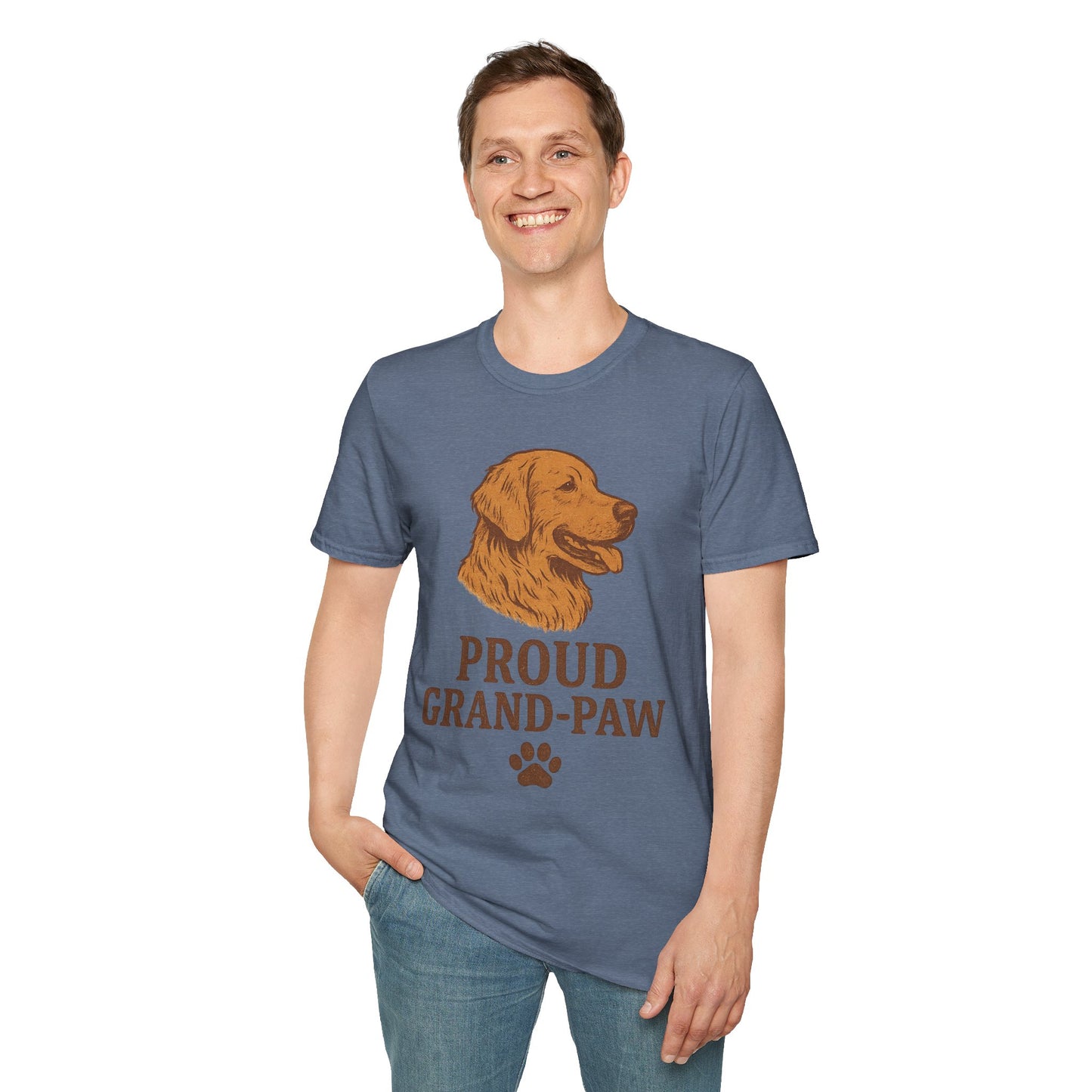 Proud Grand-Paw Golden Retriever Vintage T-Shirt – Rustic Dog Grandpa Tee for Golden Lovers, Adult Unisex T-Shirt
