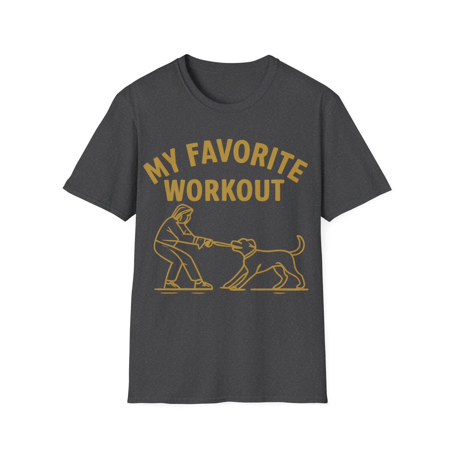 My Favorite Workout Tug-of-War Dog T-Shirt – Funny Dog Mom Tee – Gildan 64000 Unisex T-Shirt – Vintage Cream Print – Rescue Dog Lover Gift, Adult Unisex T-Shirt