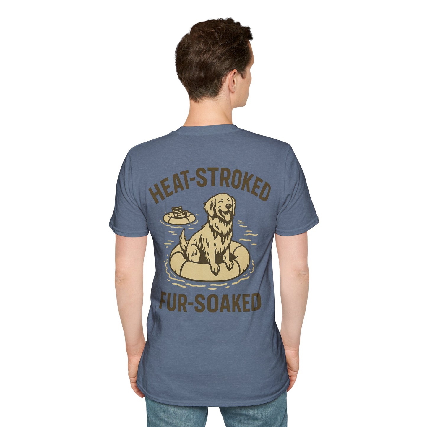 Heat-Stroked Fur-Soaked Dog T-Shirt – Arizona Lake Float Tee – Wet Dog Summer T-Shirt for Dog Lovers – Two-Sided Premium Rescue Apparel – Unisex Fit, Adult Unisex T-Shirt