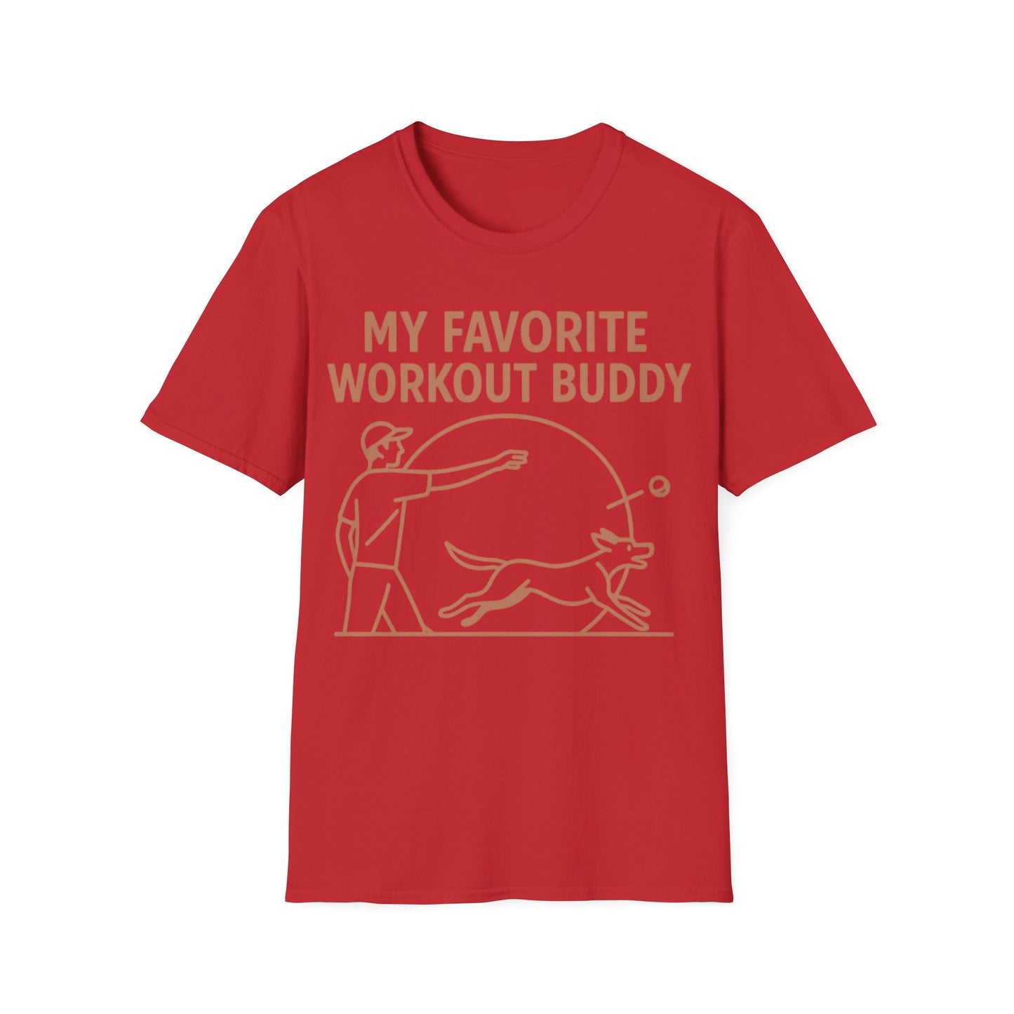 My Favorite Workout Buddy Dog T-Shirt – Funny Dog Owner Gift Tee – Fetch and Play Line Art Design – Vintage Soft Ink on Gildan 64000 Unisex T-Shirt, Adult Unisex T-Shirt