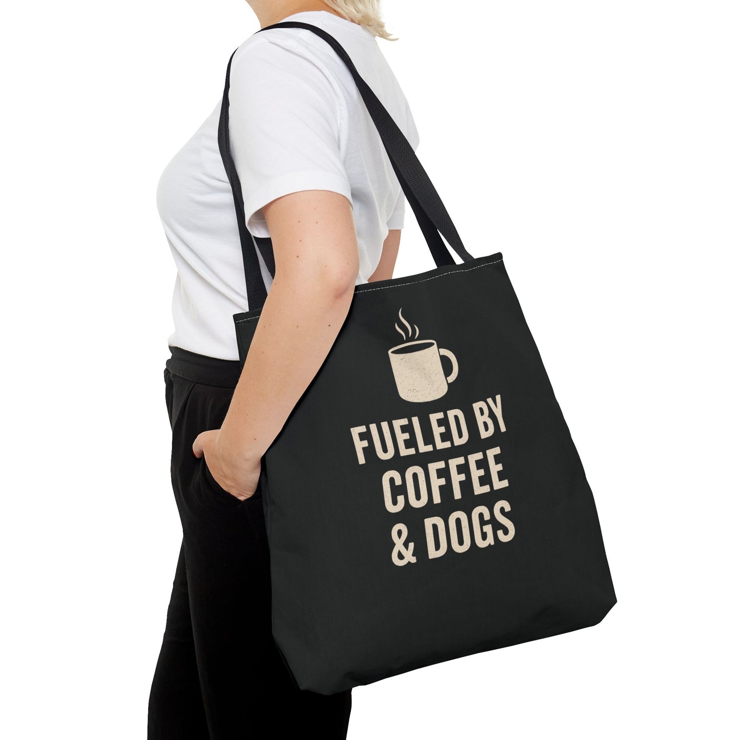Fueled By Coffee & Dogs Tote Bag, Perfect for Dog Lovers, Everyday Use, Gift for Coffee Lovers, Eco-Friendly Shopping Bag, Stylish Animal Lover Tote, Adult Unisex T-Shirt