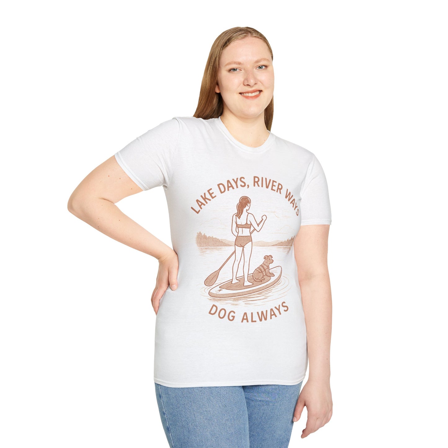 Lake Days River Ways Dog Always T-Shirt | Dog Lover Paddleboard Shirt | Rescue Dog Gift | Adopted & Adored Apparel, Adult Unisex T-Shirt