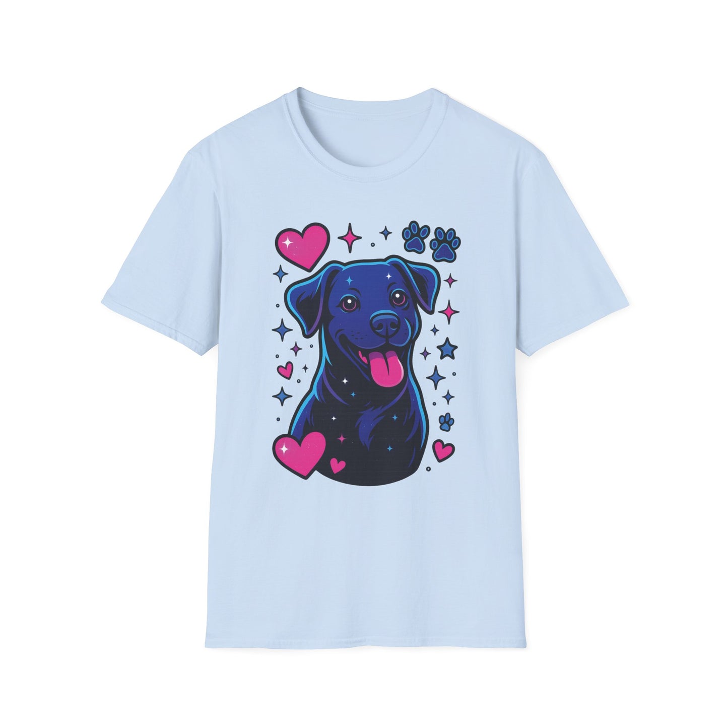 Neon Dog Graphic T-Shirt | Y2K Two-Sided Rescue Shirt with Front Dog Art + Back Logo | Adopted and Adored Apparel | Animal Adoption Awareness, Adult Unisex T-Shirt