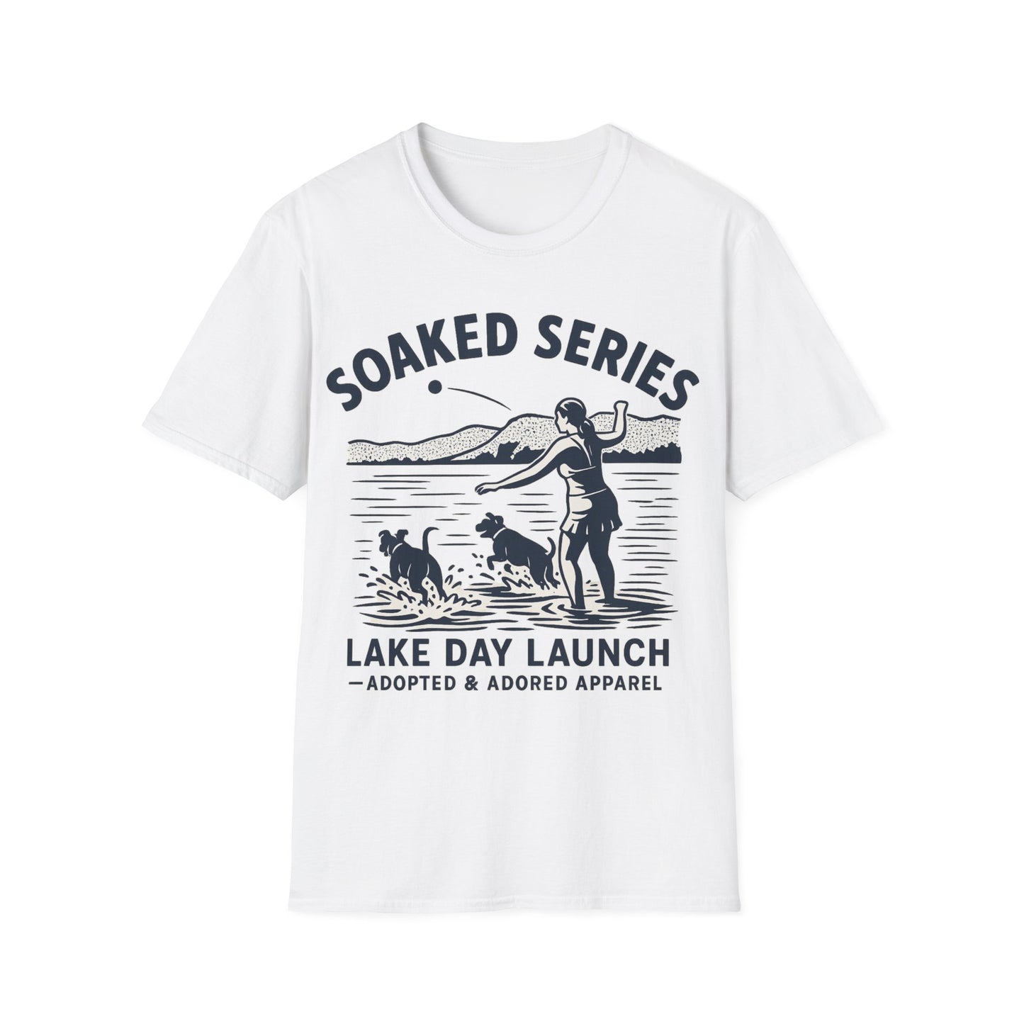 Soaked Series Lake Day Dog T-Shirt – Rescue Pitbulls at the Lake Graphic Tee – Adopted & Adored Apparel Unisex Summer T-Shirt, Adult Unisex T-Shirt