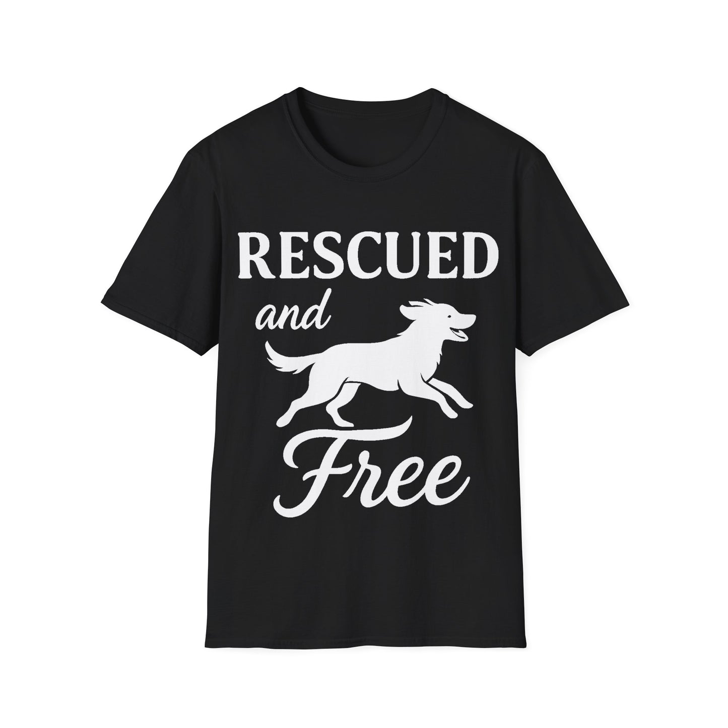 Rescued and Free Shirt – Dog Rescue Tee with Running Silhouette – Adopt Don’t Shop T-Shirt – Multiple Color Options – Adopted and Adored Apparel, Adult Unisex T-Shirt