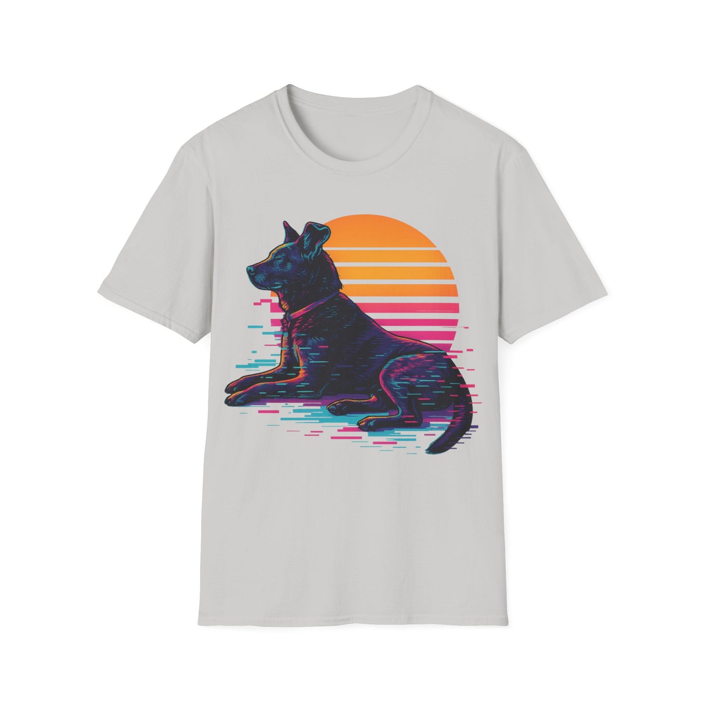 Glitch Art Rescue Dog Shirt | Retro Sunset Dog Graphic Tee for Teens & Animal Lovers | Bold Streetwear Style, Adult Unisex T-Shirt