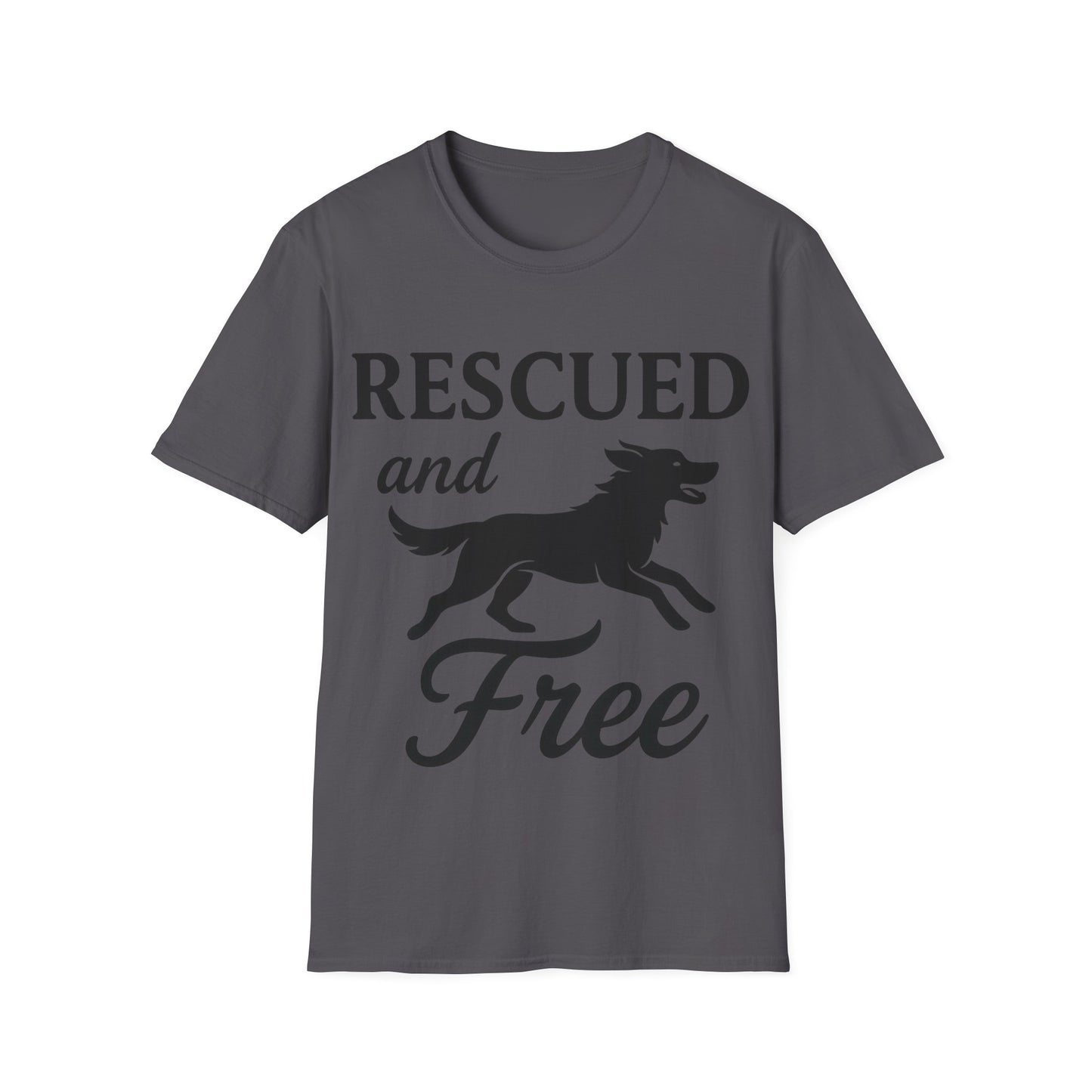 Rescued and Free Shirt – Dog Rescue Tee with Running Silhouette – Adopt Don’t Shop T-Shirt – Multiple Color Options – Adopted and Adored Apparel, Adult Unisex T-Shirt