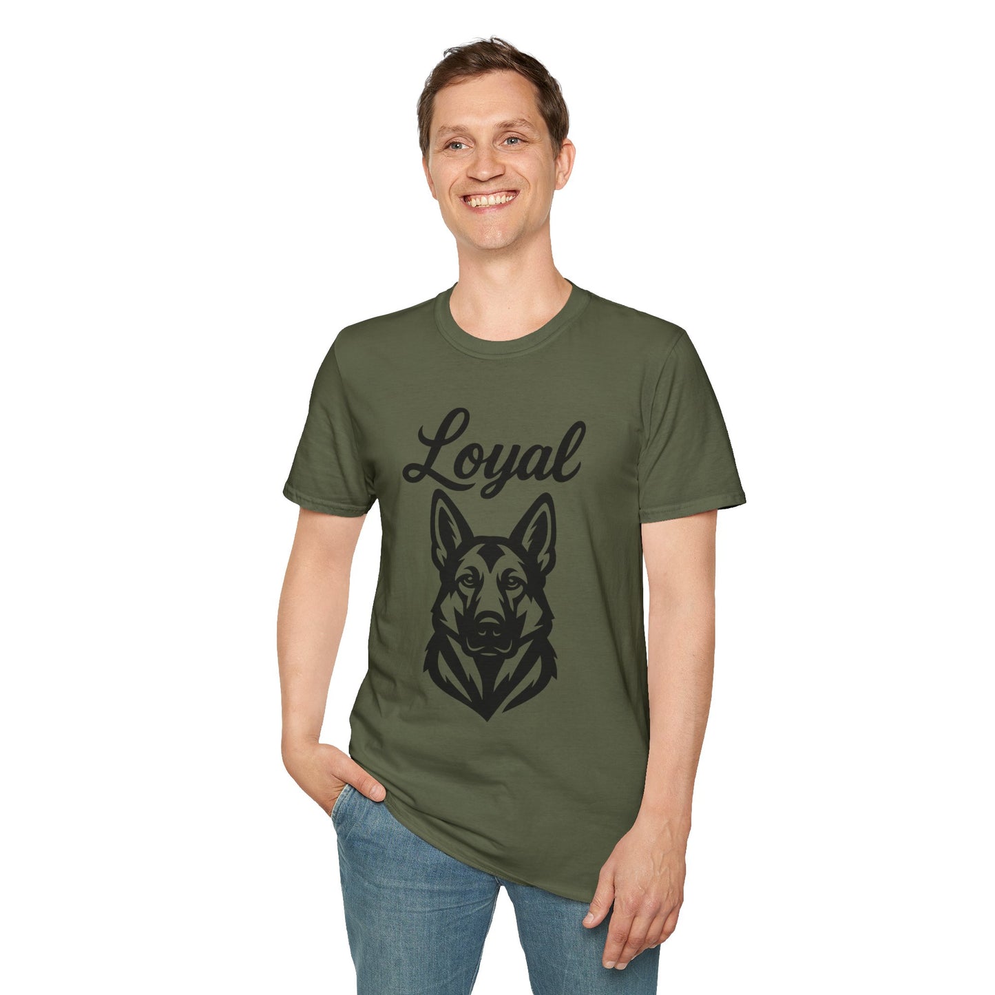 Loyal German Shepherd T-Shirt – Bold Black Line Art Dog Design for GSD Lovers, Rescue-Friendly Apparel, Adult Unisex T-Shirt
