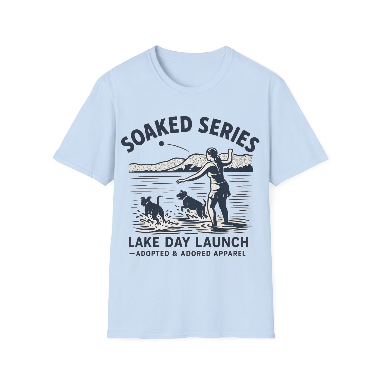 Soaked Series Lake Day Dog T-Shirt – Rescue Pitbulls at the Lake Graphic Tee – Adopted & Adored Apparel Unisex Summer T-Shirt, Adult Unisex T-Shirt
