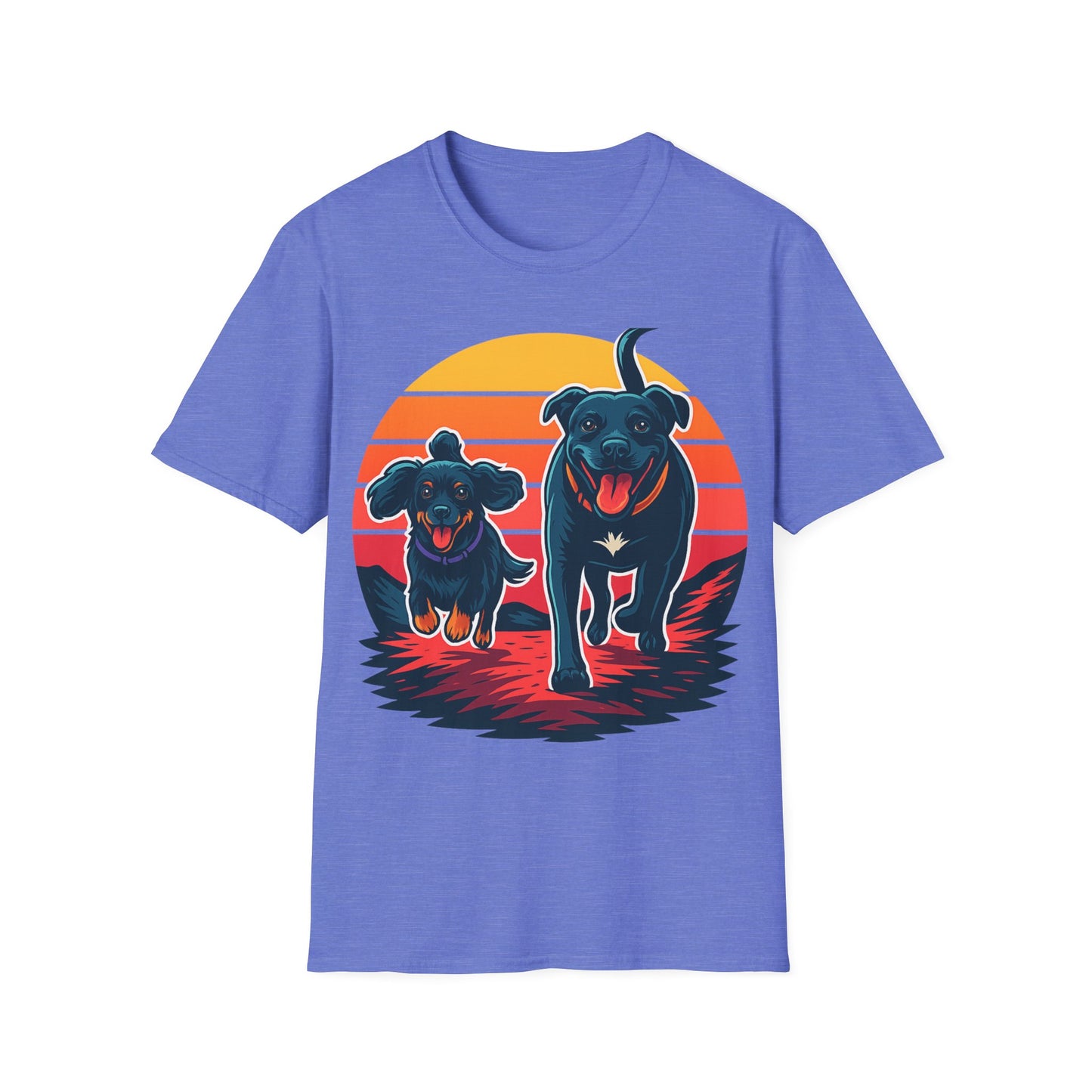Retro Sunset Dog Shirt | Running Rescue Dog Graphic Tee for Animal Lovers, Teens & Friends | Vibrant Pet Memorial Gift, Adult Unisex T-Shirt