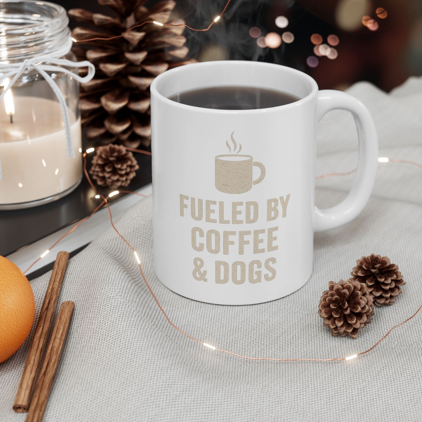 Fueled by Coffee and Dogs Coffee Mug - Gift for Coffee Lovers, Humor Mug for Birthdays, Home Office, Tea Drinkers, and Desk Decor