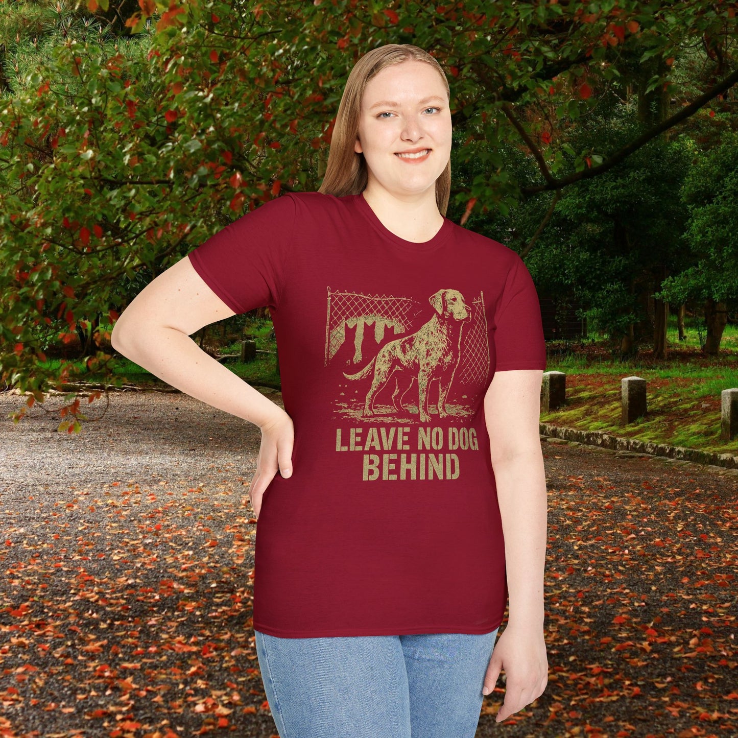 Leave No Dog Behind Adult Unisex Softstyle T-Shirt | Animal Lover Gift, Pet Rescue Shirt, Thoughtful Dog Owner Tee, Animal Rights Apparel