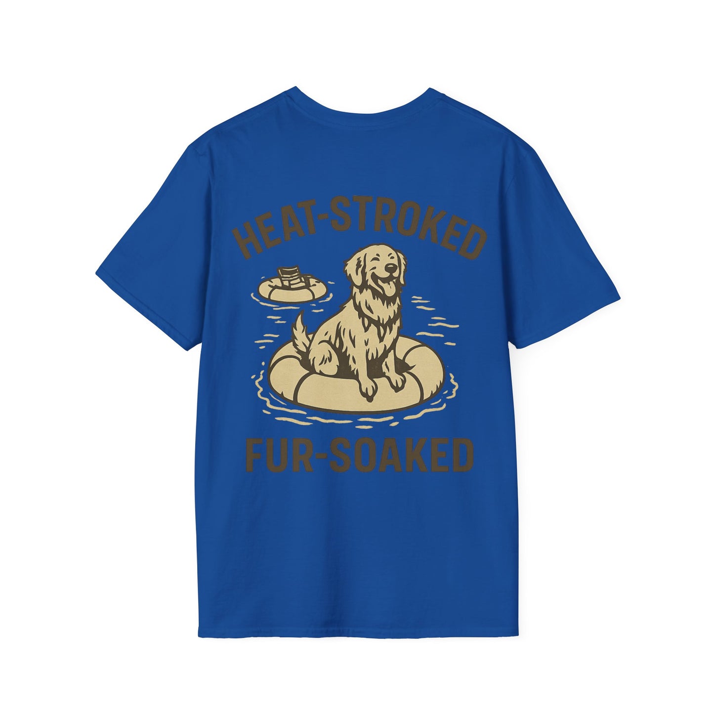 Heat-Stroked Fur-Soaked Dog T-Shirt – Arizona Lake Float Tee – Wet Dog Summer T-Shirt for Dog Lovers – Two-Sided Premium Rescue Apparel – Unisex Fit, Adult Unisex T-Shirt