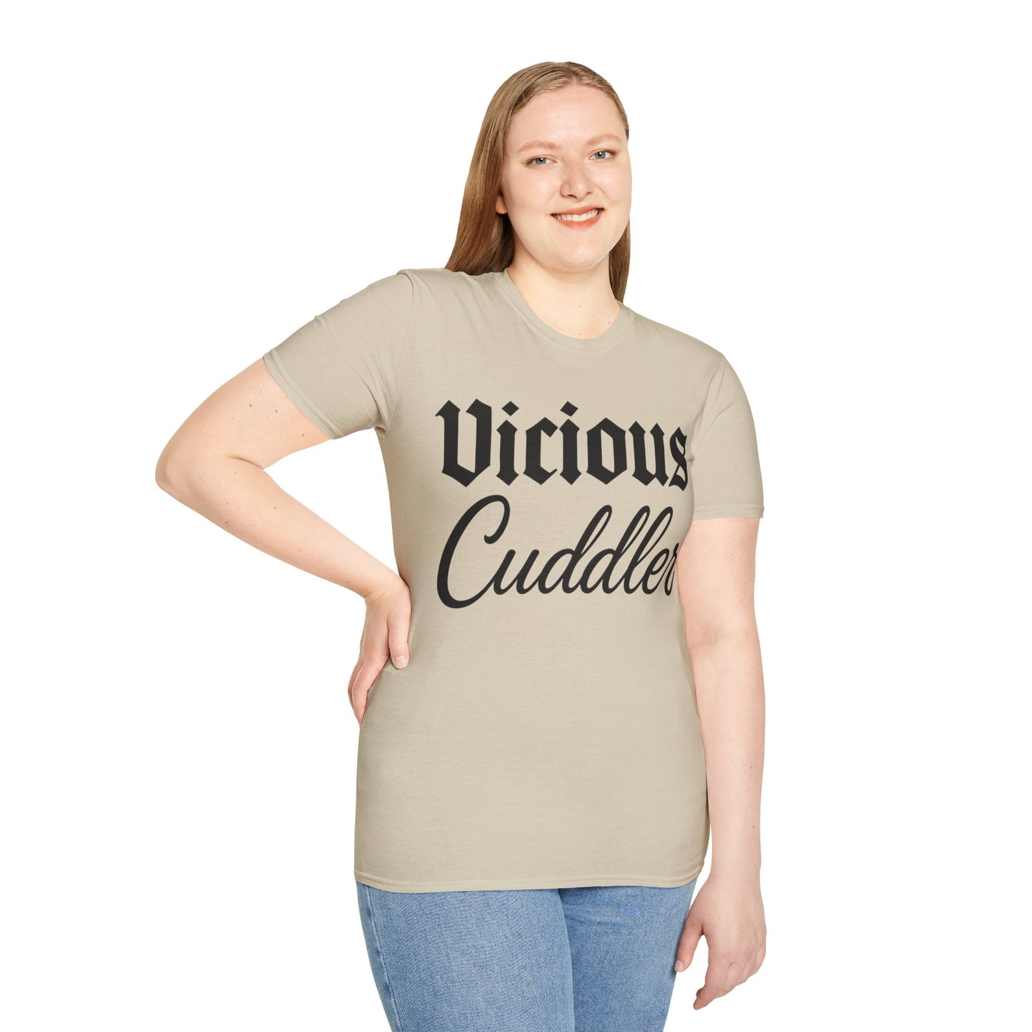 Vicious Cuddler T-Shirt – Gothic Blackletter x Script Font | Funny Pit Bull Rescue Tee for Dog Lovers, Adult Unisex T-Shirt