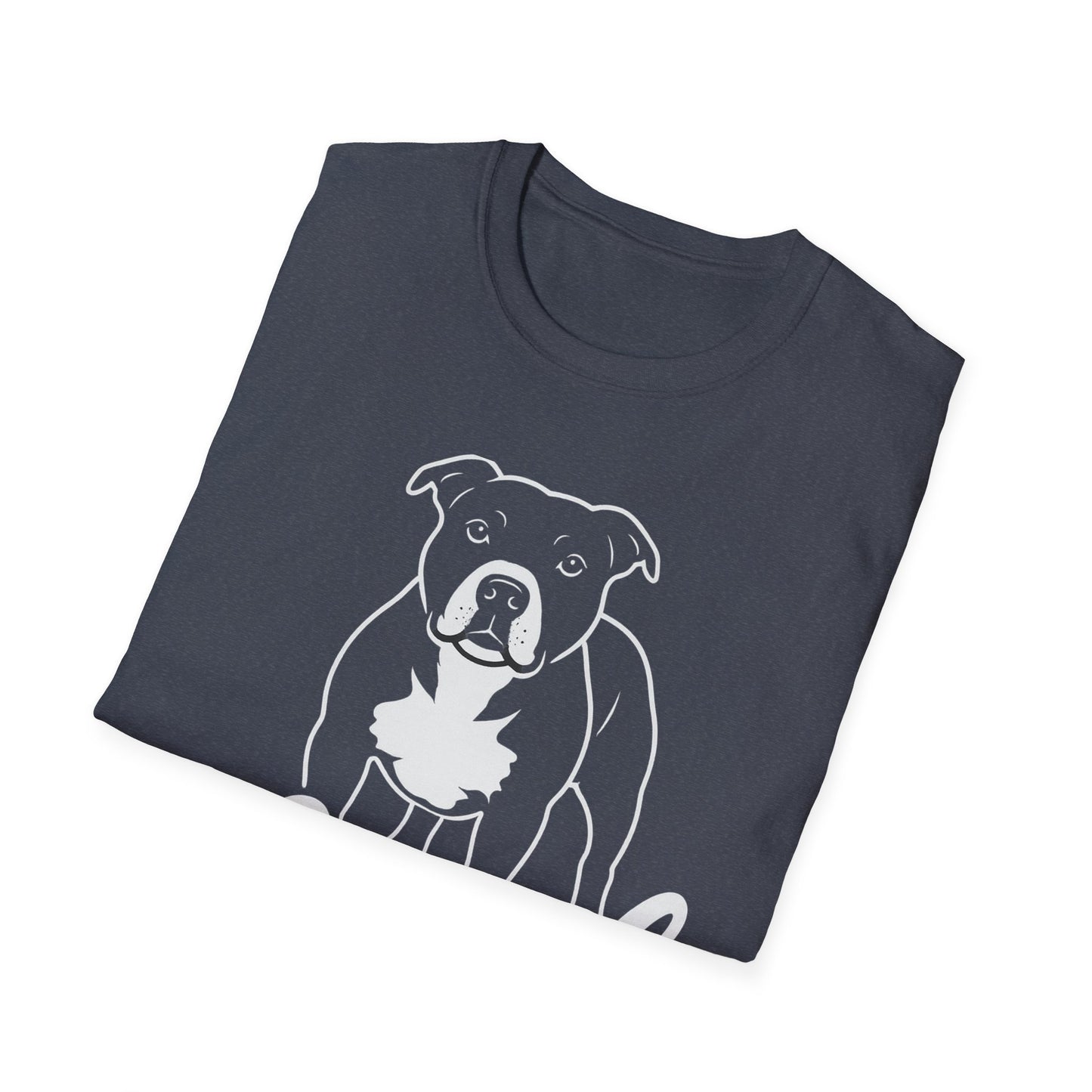 Loyal Pit Bull T-Shirt – Big Head Variant 2 Rescue Dog Graphic | Bold White Line Art on Black Tee, Adult Unisex T-Shirt